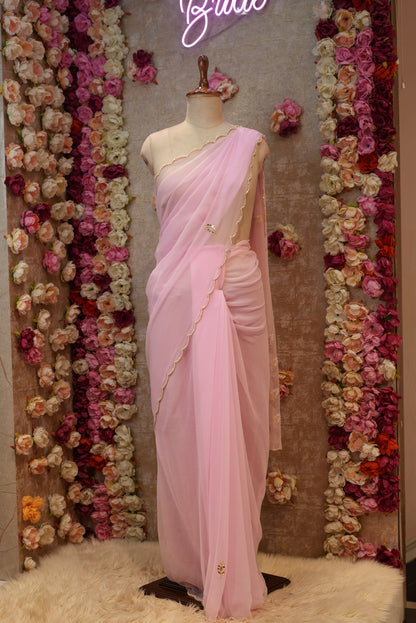 ELEGANT HANDCRAFTED SAREEA FOR FESTIVE SEASONS WITH CUTDANA & PEARL BORDER AND BUTTI PATTERN ON GEORGETTE FABRIC (WITH BLOUSE) ##SR476