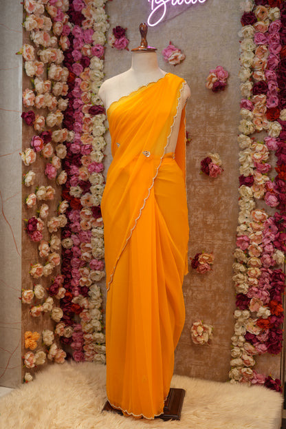 ELEGANT HANDCRAFTED SAREEA FOR FESTIVE SEASONS WITH CUTDANA & PEARL BORDER AND BUTTI PATTERN ON GEORGETTE FABRIC (WITH BLOUSE) ##SR476