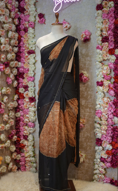 ROYAL CHIFFON FABRIC SAREE WITH AARI TARI & MIRROR WORK (WITH OUT BLOUSE) ##SR478