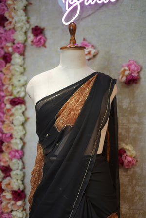 ROYAL CHIFFON FABRIC SAREE WITH AARI TARI & MIRROR WORK (WITH OUT BLOUSE) ##SR478