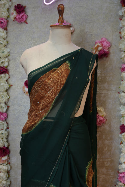 ROYAL CHIFFON FABRIC SAREE WITH AARI TARI & MIRROR WORK (WITH OUT BLOUSE) ##SR478