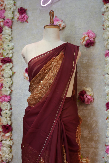 ROYAL CHIFFON FABRIC SAREE WITH AARI TARI & MIRROR WORK (WITH OUT BLOUSE) ##SR478