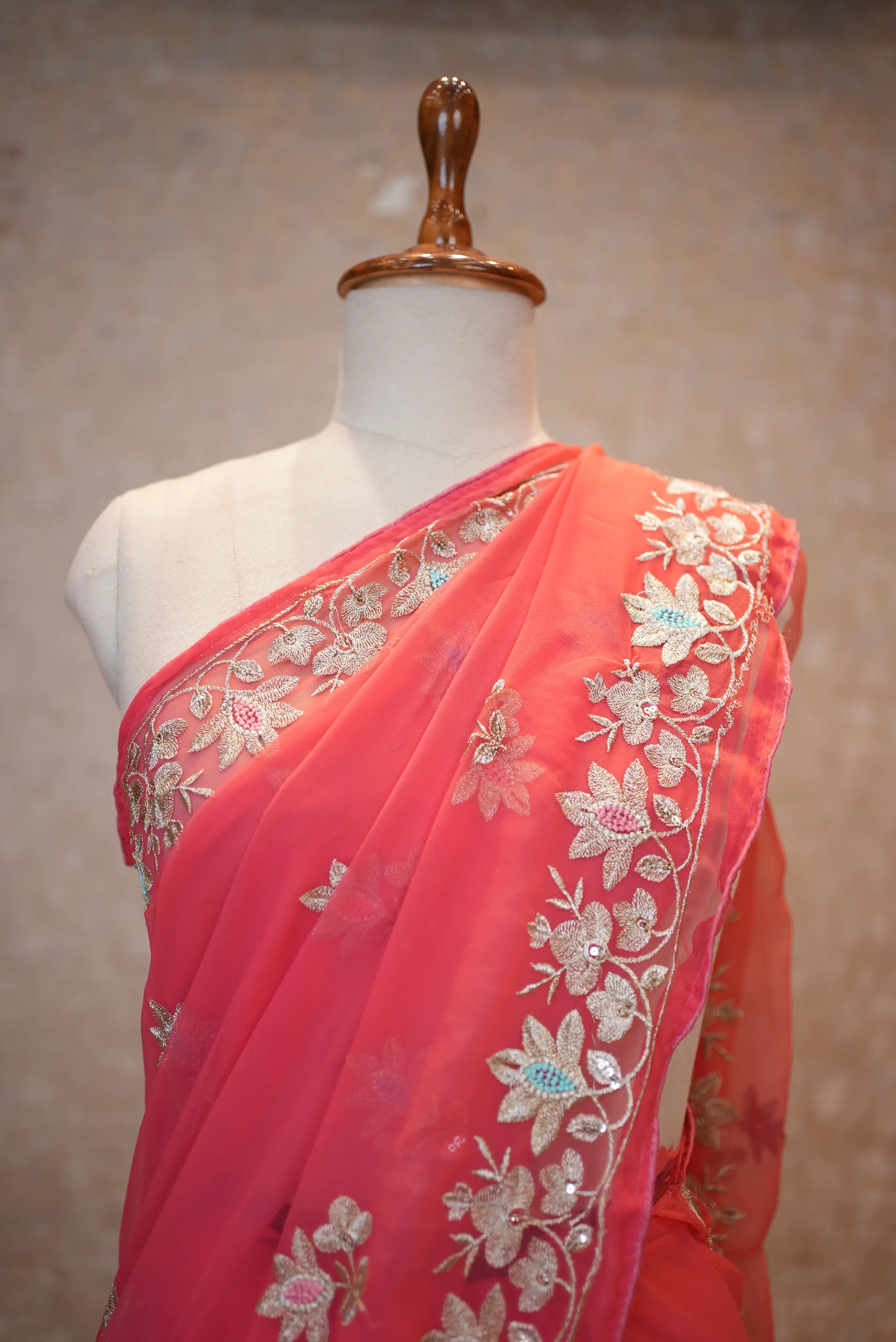 Georgette Fabric Saree With Aari Resham & Sequence Work (With Blouse)