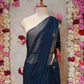 ROYAL CHIFFON FABRIC SAREE WITH LINING PATTERN CUTDANA HANDWORK (WITH CONTRST RED BLOUSE)   ##SR475