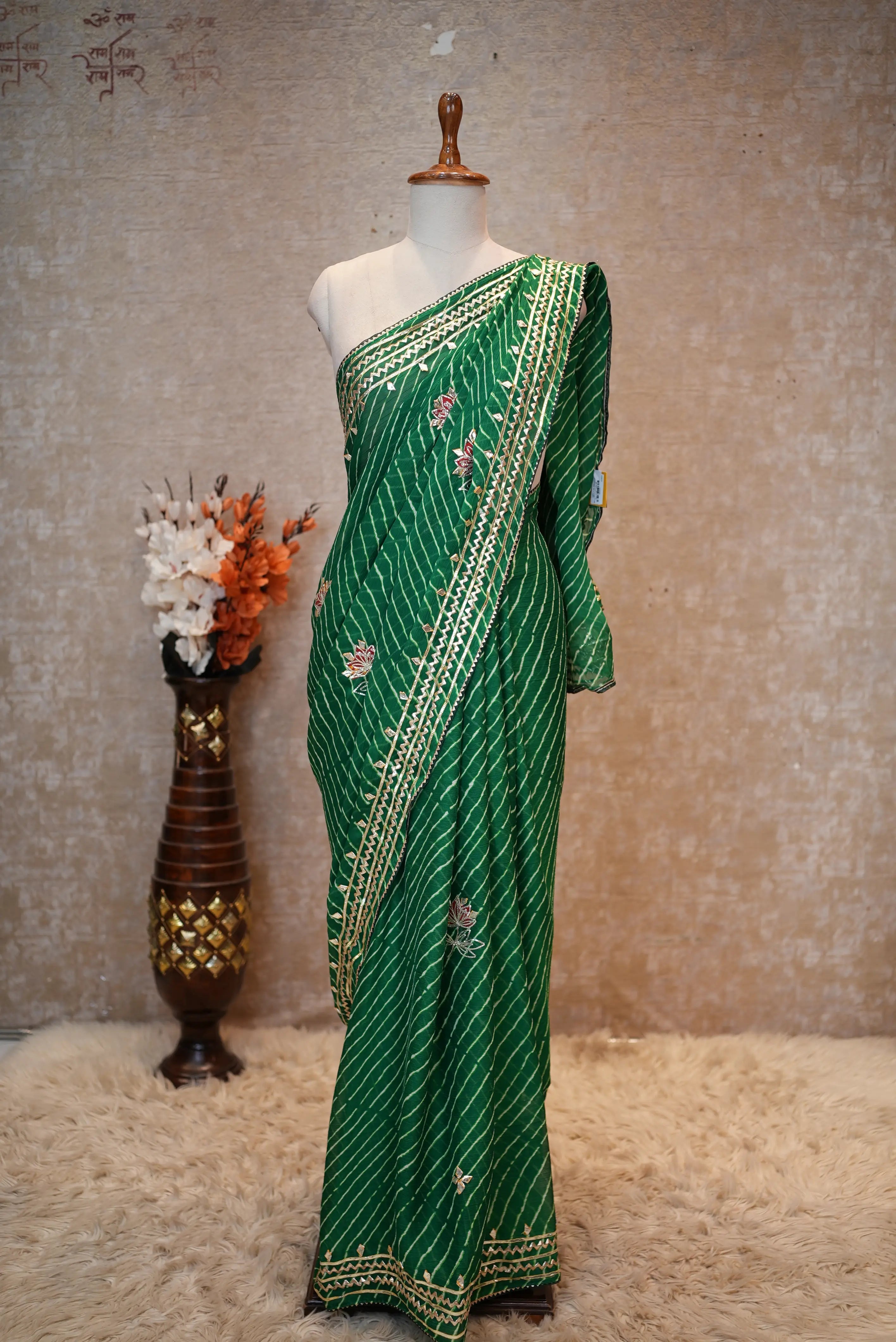 Rajasthani Traditional Leheriya Saree With Kacchi Gota Patti Work (With Blouse)