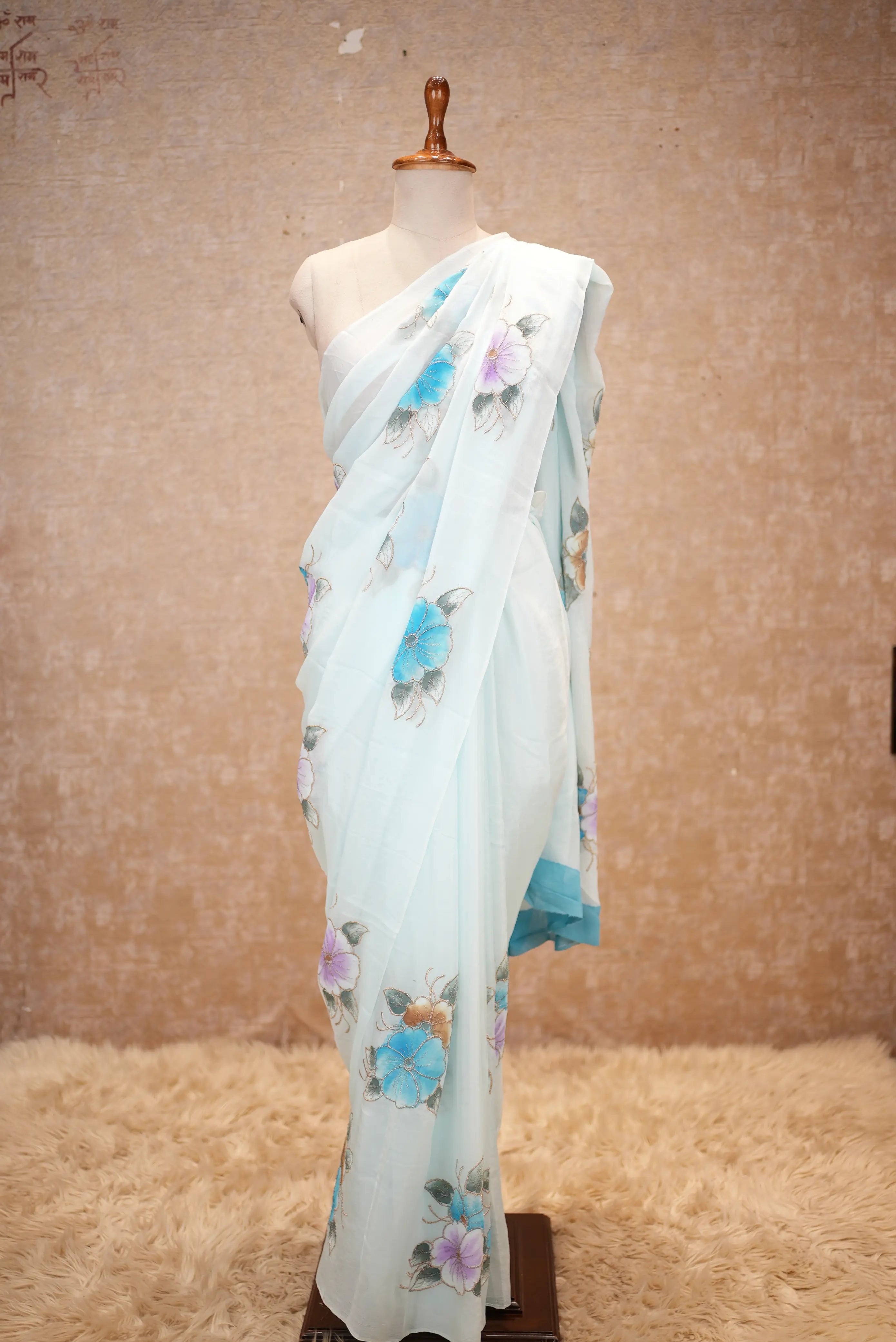 Pure Organza Fabric Digital Flower Print Saree (With Blouse)