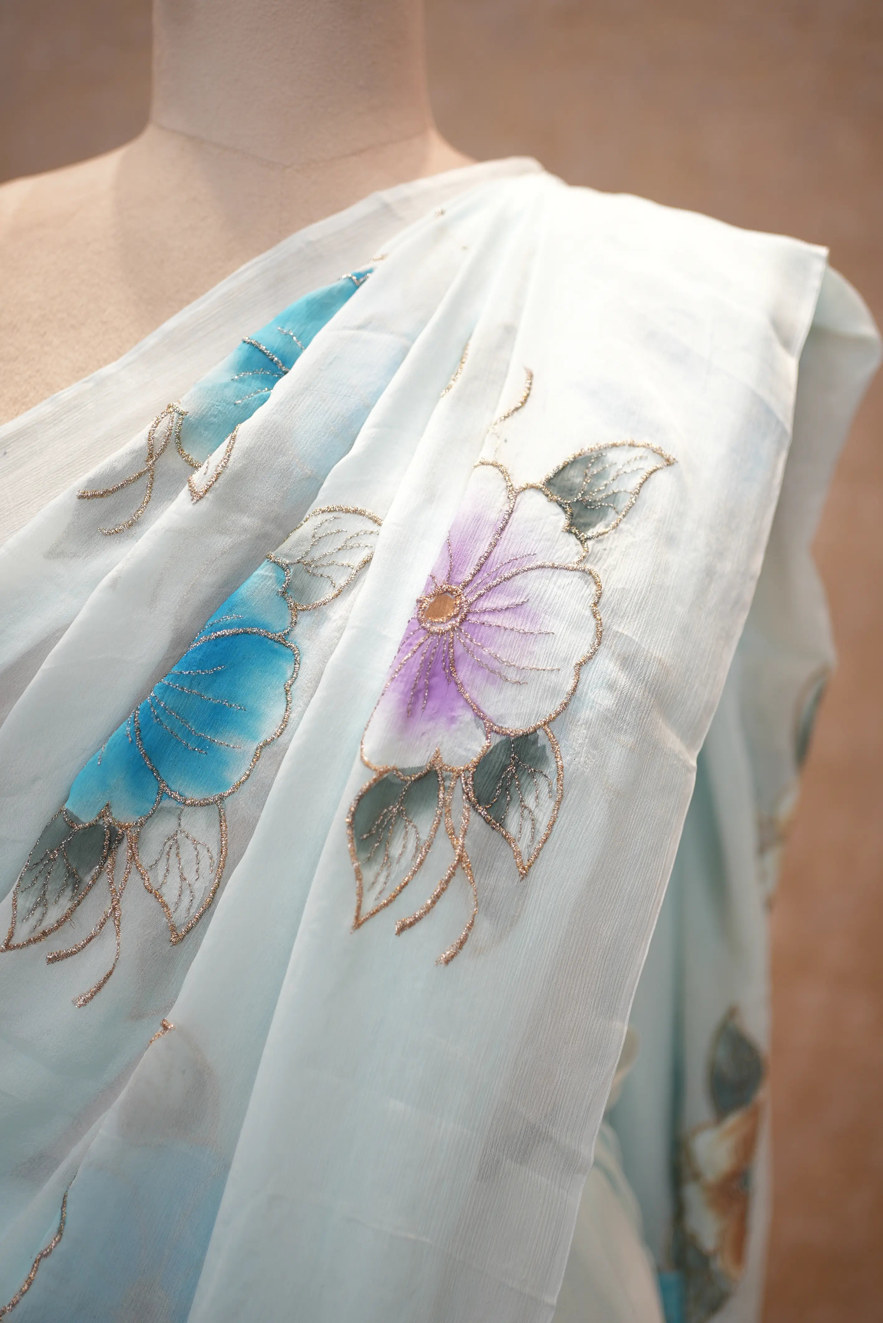 Pure Organza Fabric Digital Flower Print Saree (With Blouse)