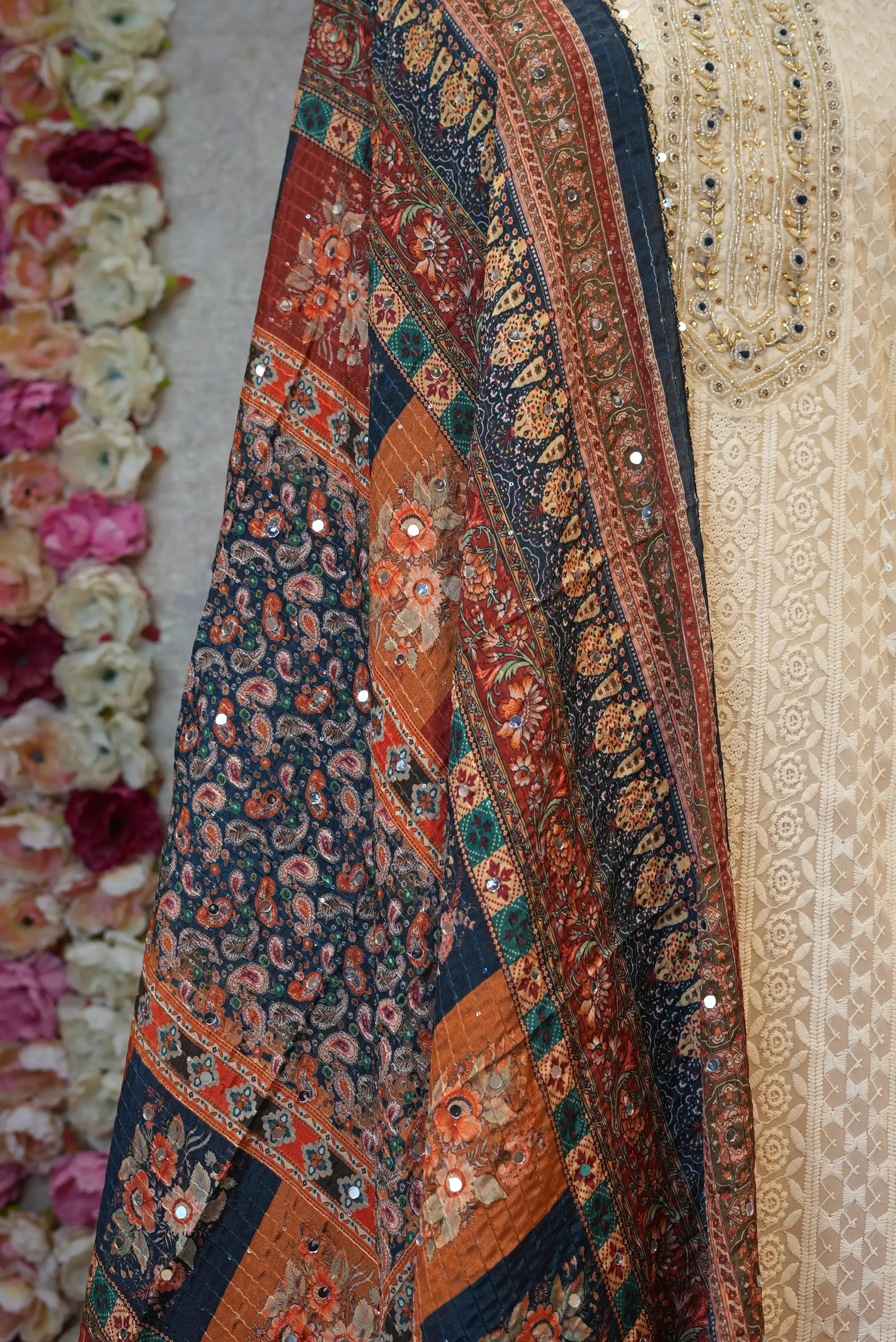 3-PIECE SUIT WITH EMBIORDERY WORK IN OFF WHITE COLOUR WITH DUPATTA