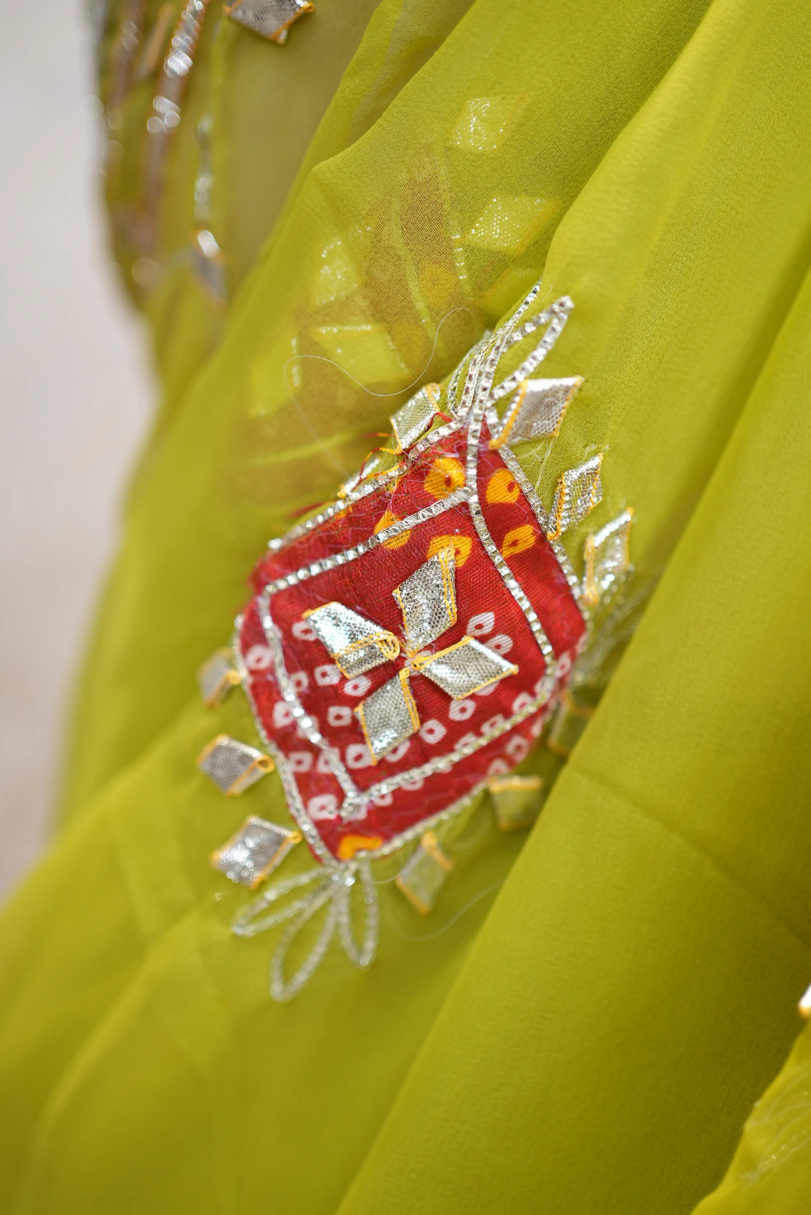 Rajasthani Kacche Gota Patti Patch Work Saree (With Blouse)