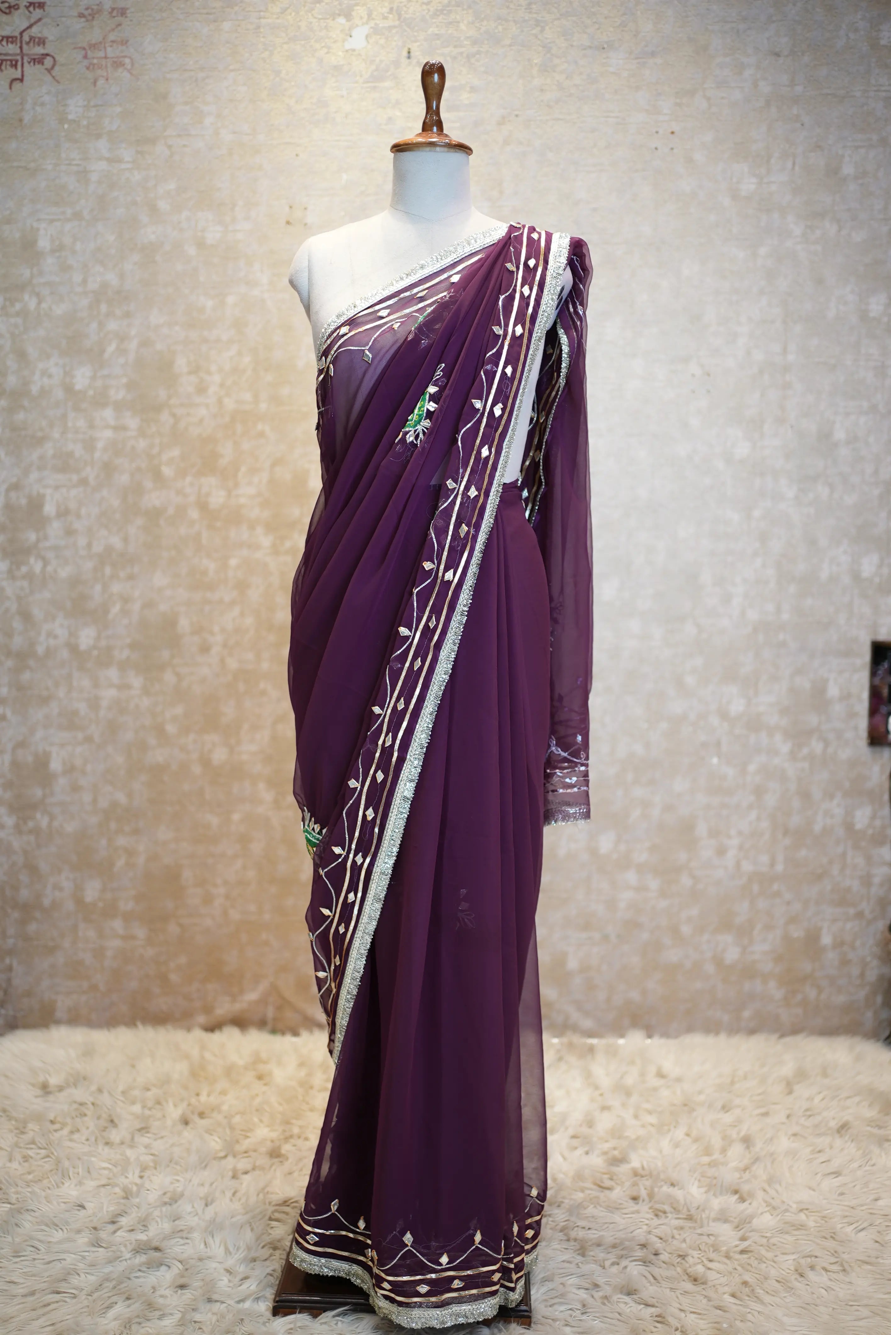 Rajasthani Kacche Gota Patti Patch Work Saree (With Blouse)