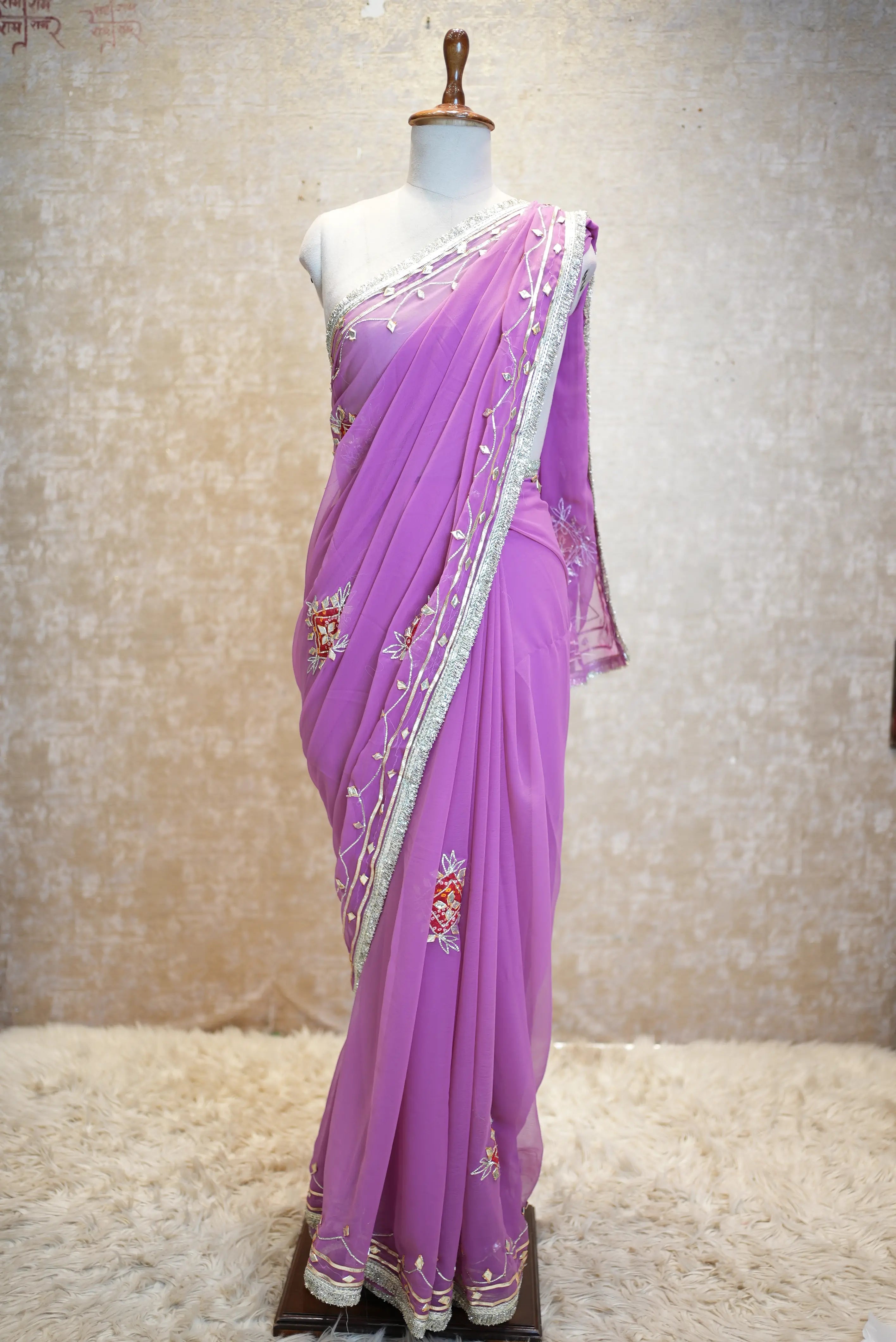 Rajasthani Kacche Gota Patti Patch Work Saree (With Blouse)