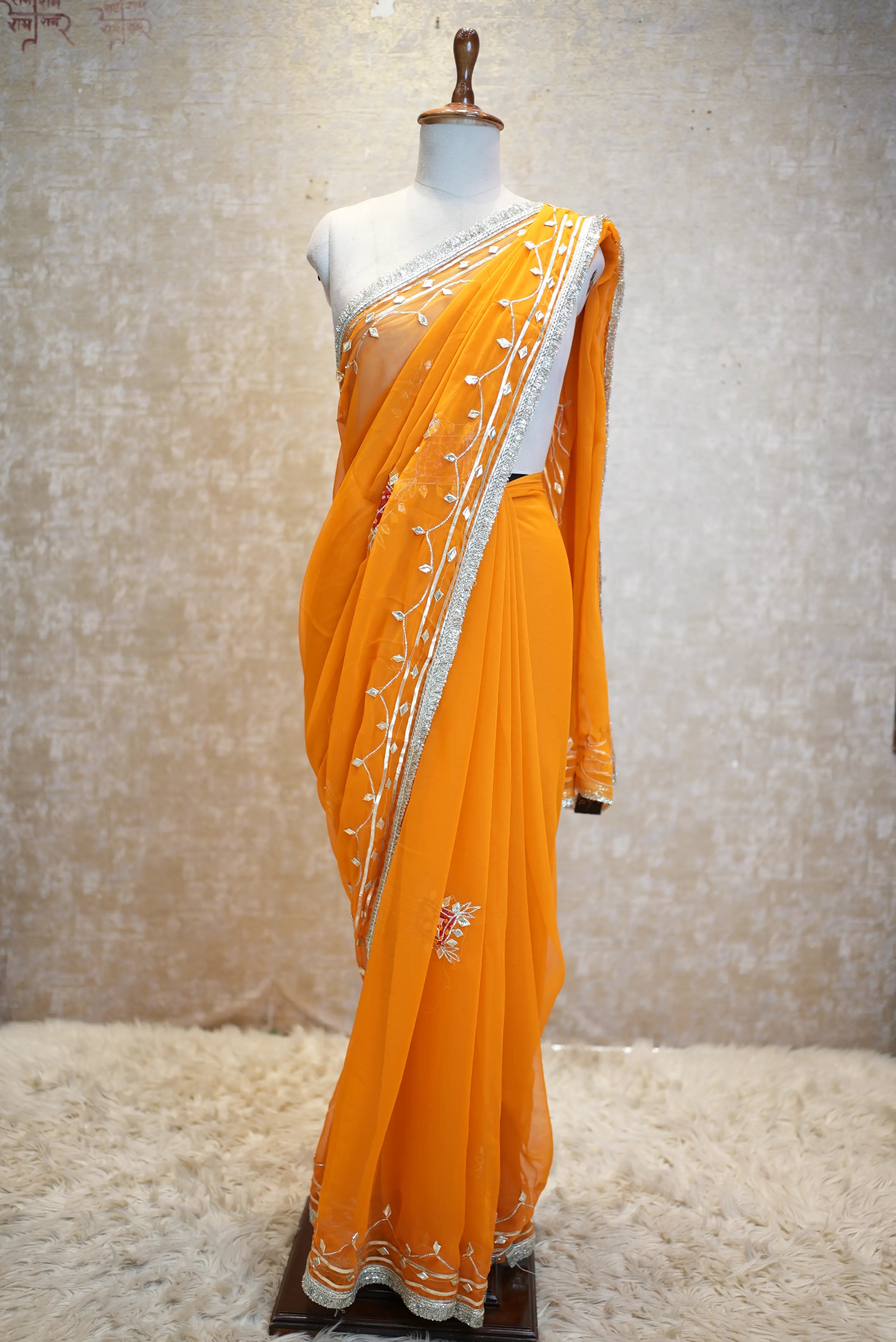 Rajasthani Kacche Gota Patti Patch Work Saree (With Blouse)