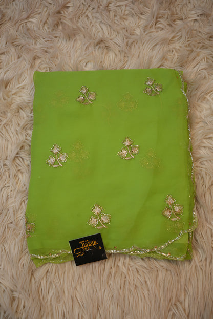 CUTDANA AND AARI WORK SAREE WITH SMALL BUTTI PATTERN AND CUTDANA BORDER (WITH RUNING BLOUSE) ##SR480