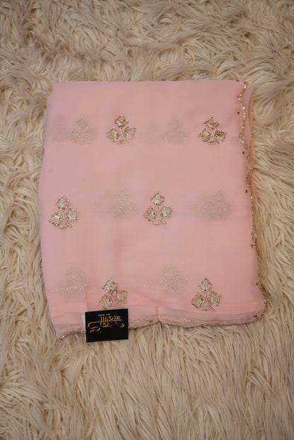 CUTDANA AND AARI WORK SAREE WITH SMALL BUTTI PATTERN AND CUTDANA BORDER (WITH RUNING BLOUSE) ##SR480