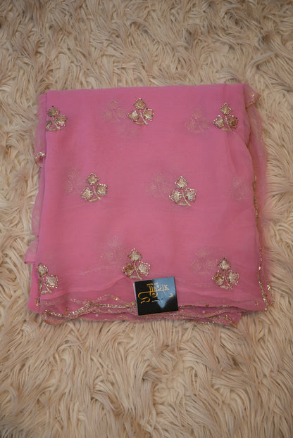 CUTDANA AND AARI WORK SAREE WITH SMALL BUTTI PATTERN AND CUTDANA BORDER (WITH RUNING BLOUSE) ##SR480