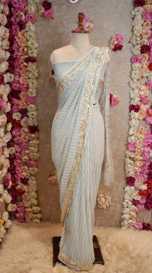 CHIFFON FABRIC LEHERIYA SAREE WITH CHARKHI GOTA WORK  & BANDHANI PALLU DESIGN  (WITH BLOUSE ) (6.15 MTR APRROX)   ##SR0233