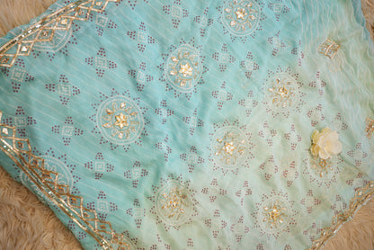 CHIFFON FABRIC LEHERIYA SAREE WITH CHARKHI GOTA WORK  & BANDHANI PALLU DESIGN  (WITH BLOUSE ) (6.15 MTR APRROX)   ##SR0233