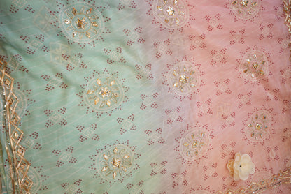 CHIFFON FABRIC LEHERIYA SAREE WITH CHARKHI GOTA WORK  & BANDHANI PALLU DESIGN  (WITH BLOUSE ) (6.15 MTR APRROX)   ##SR0233