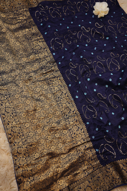 SEQUENCE & EMBROIDERY WORK DESIGNER BANDHANI PATTERN SAREE WITH ZARI WEAVING BORDER (WITH BLOUSE ) (6.15 MTR CUT )##SR0230