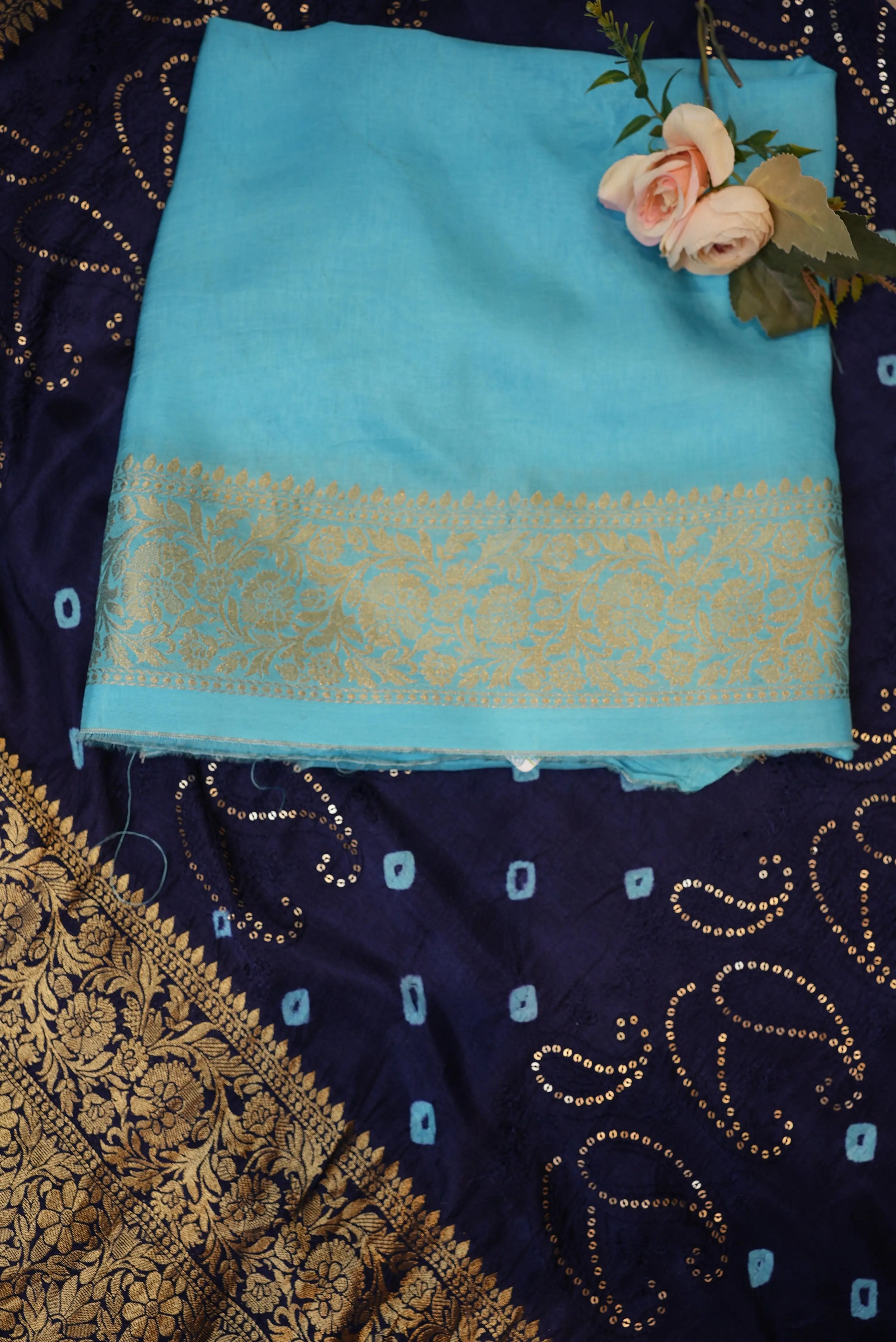 Designer Bandhani Saree with Sequence, Embroidery & Zari Border (With Blouse)