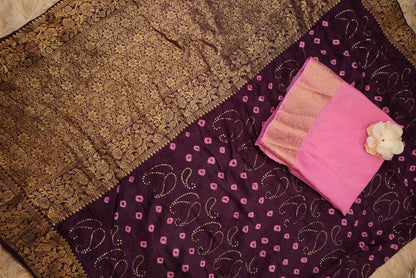 SEQUENCE & EMBROIDERY WORK DESIGNER BANDHANI PATTERN SAREE WITH ZARI WEAVING BORDER (WITH BLOUSE ) (6.15 MTR CUT )##SR0230