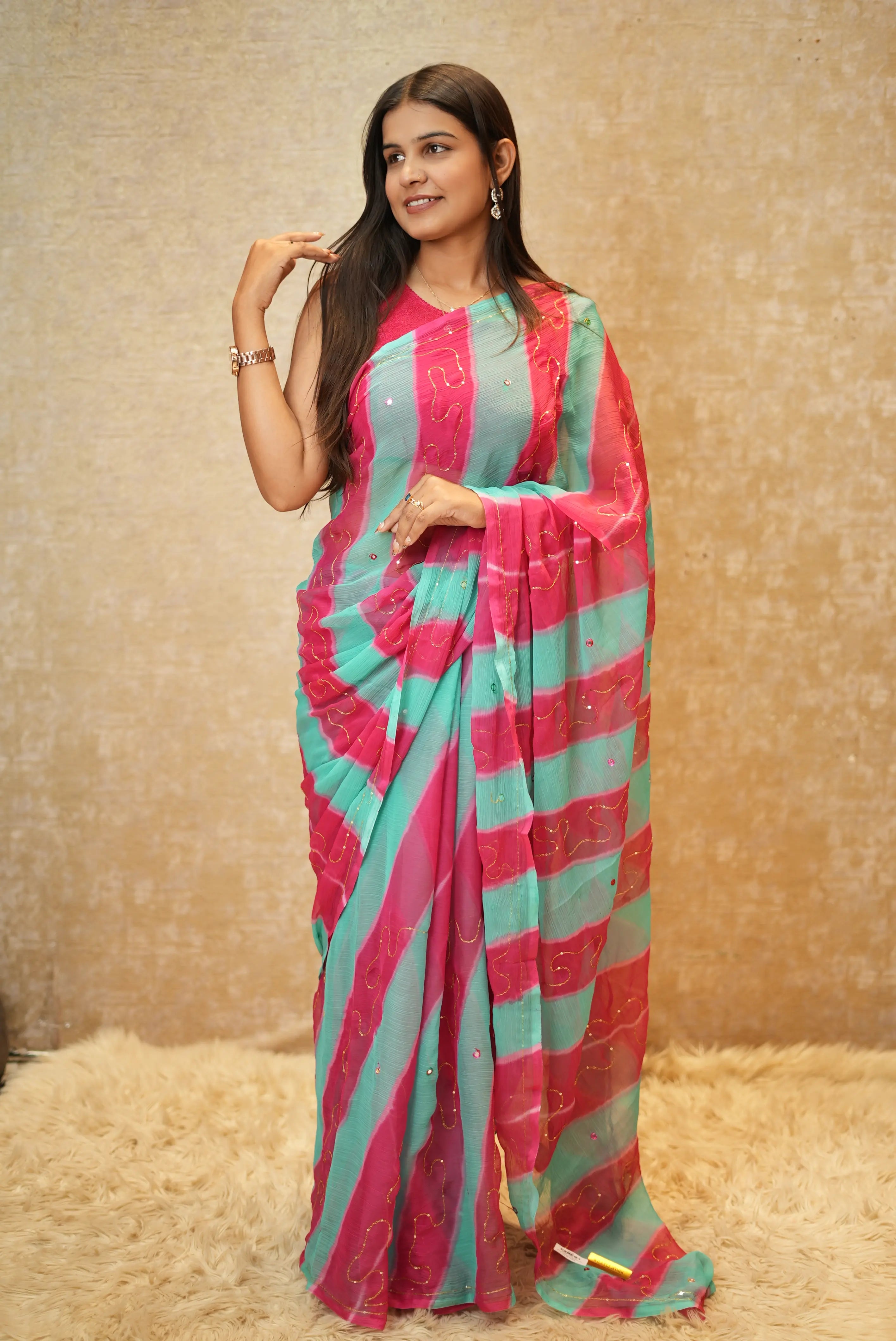 Royal Ciffon Lehariya Pattern Darbari Saree
