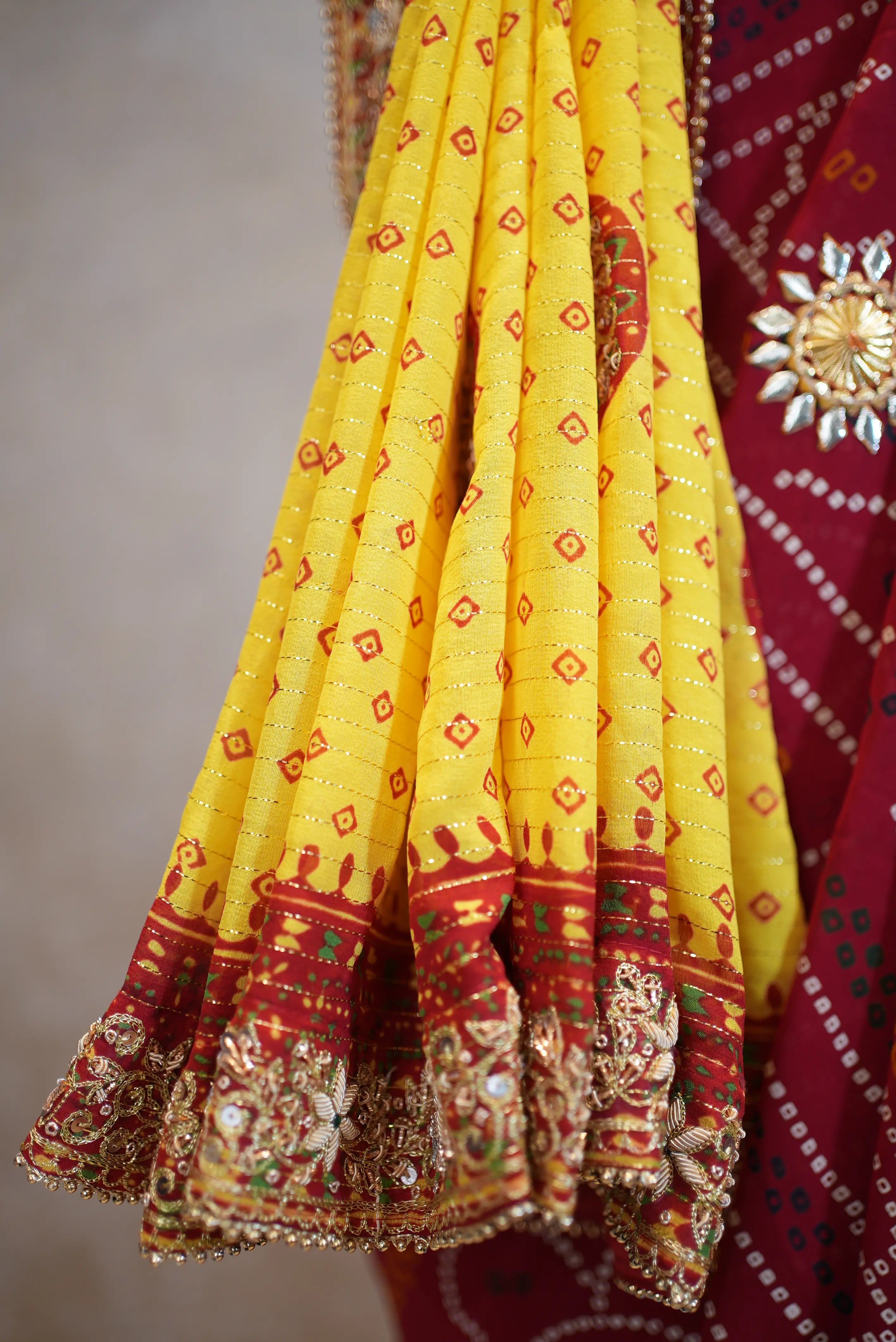Zardosi Handwork Bandhani Design Traditional Pila