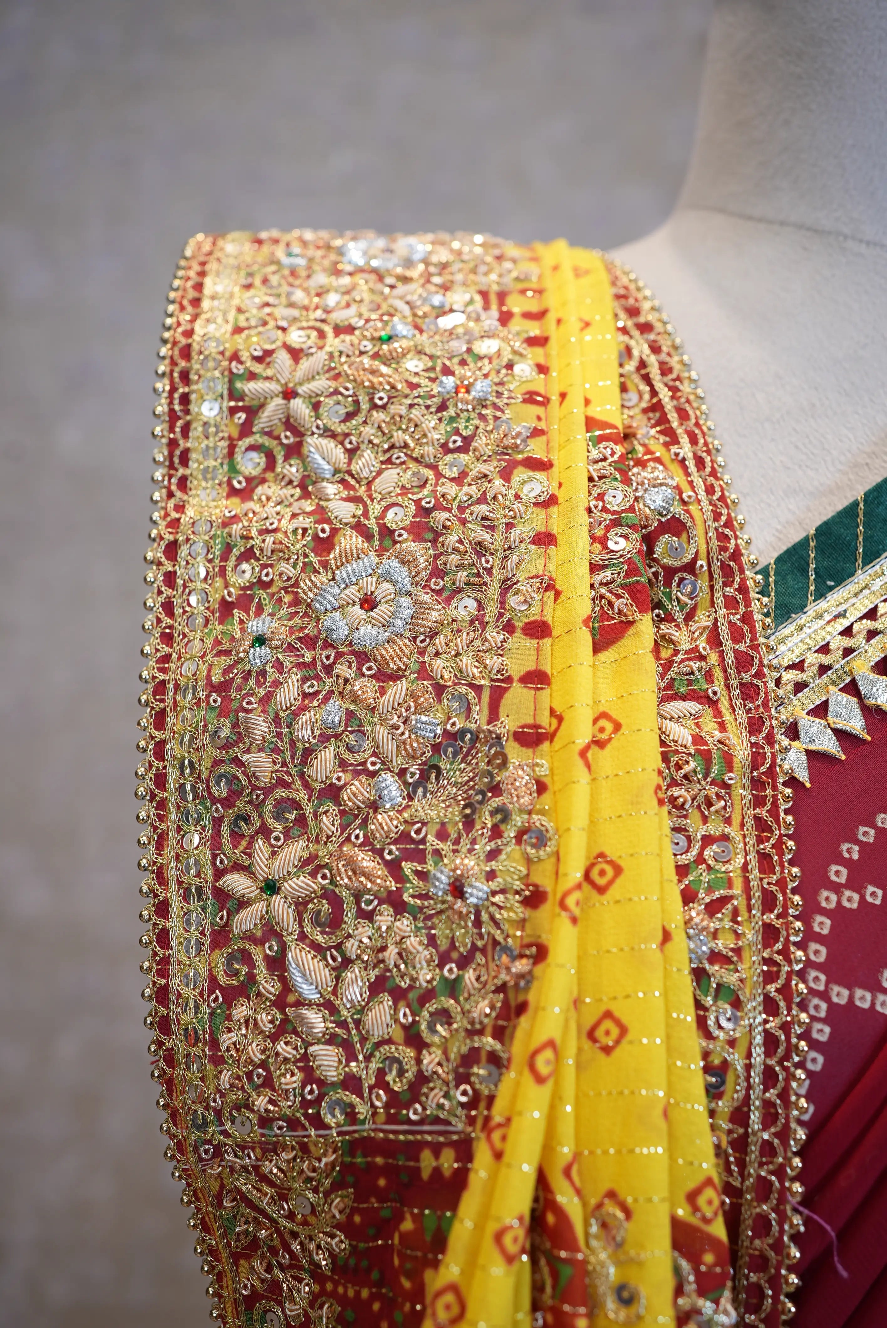 Zardosi Handwork Bandhani Design Traditional Pila