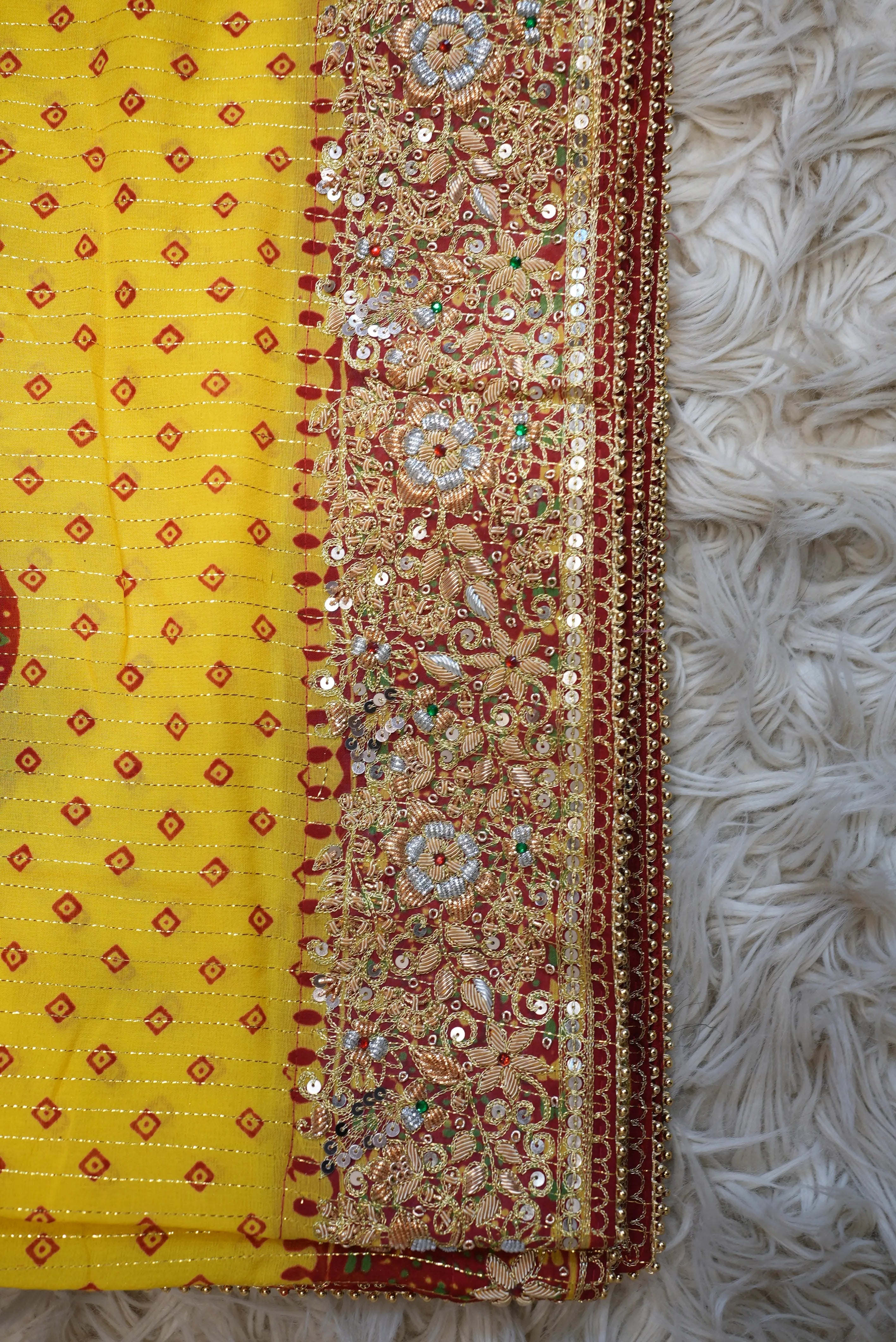 Zardosi Handwork Bandhani Design Traditional Pila