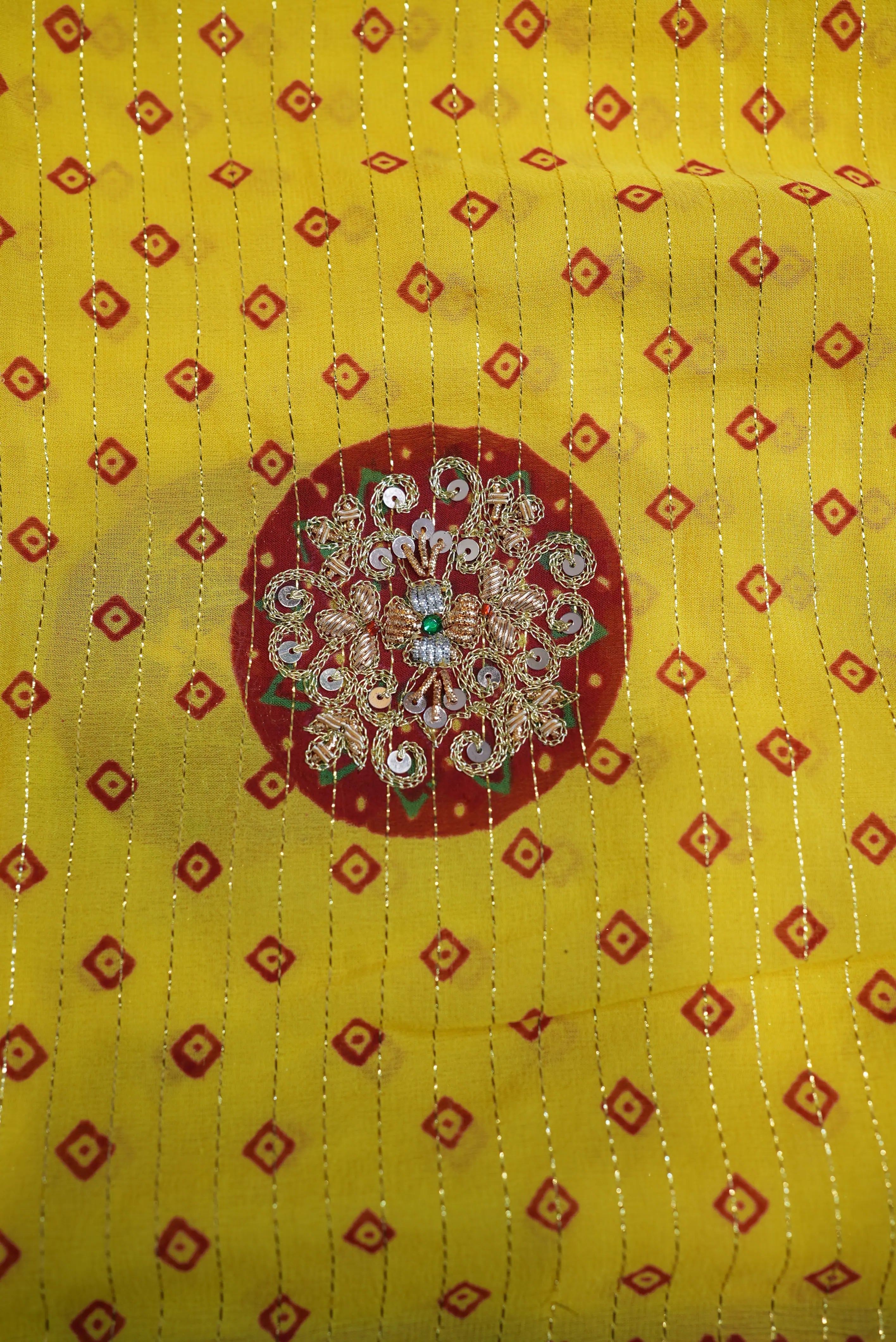 Zardosi Handwork Bandhani Design Traditional Pila