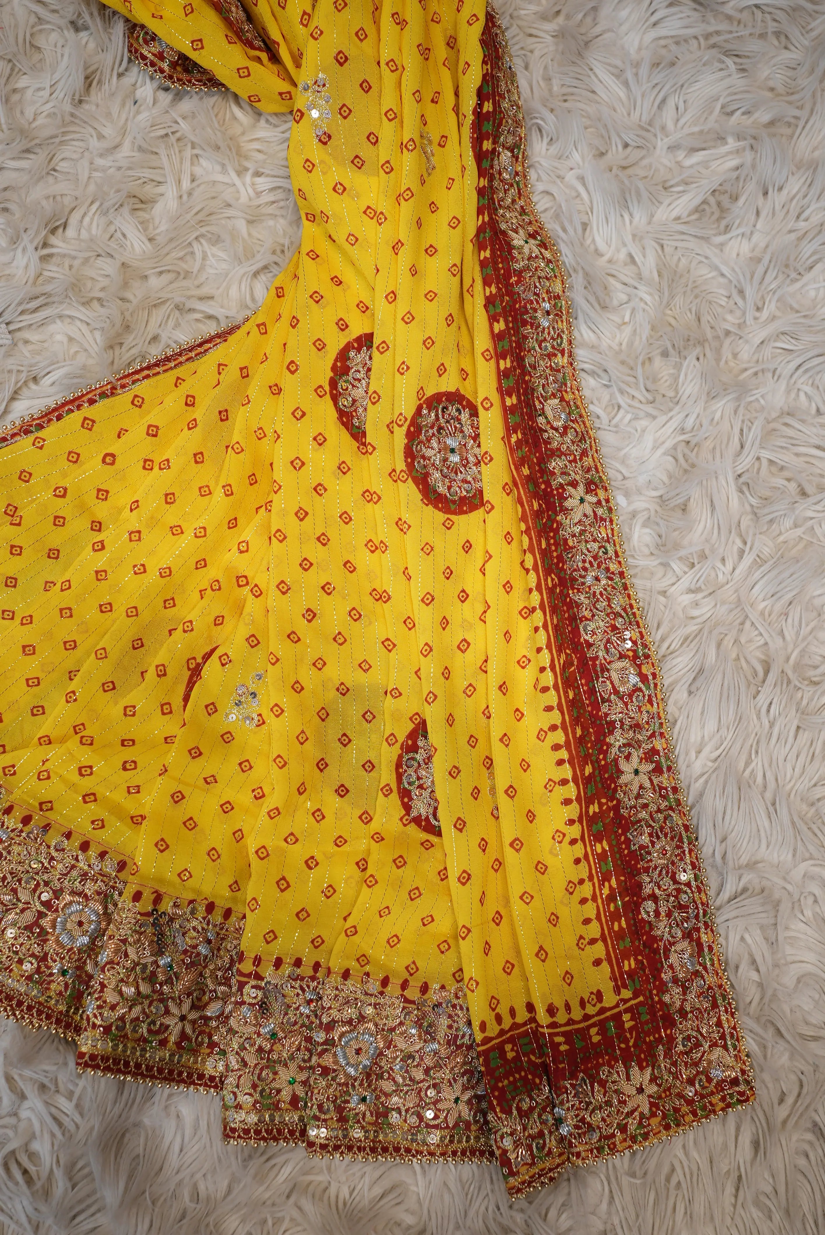Zardosi Handwork Bandhani Design Traditional Pila