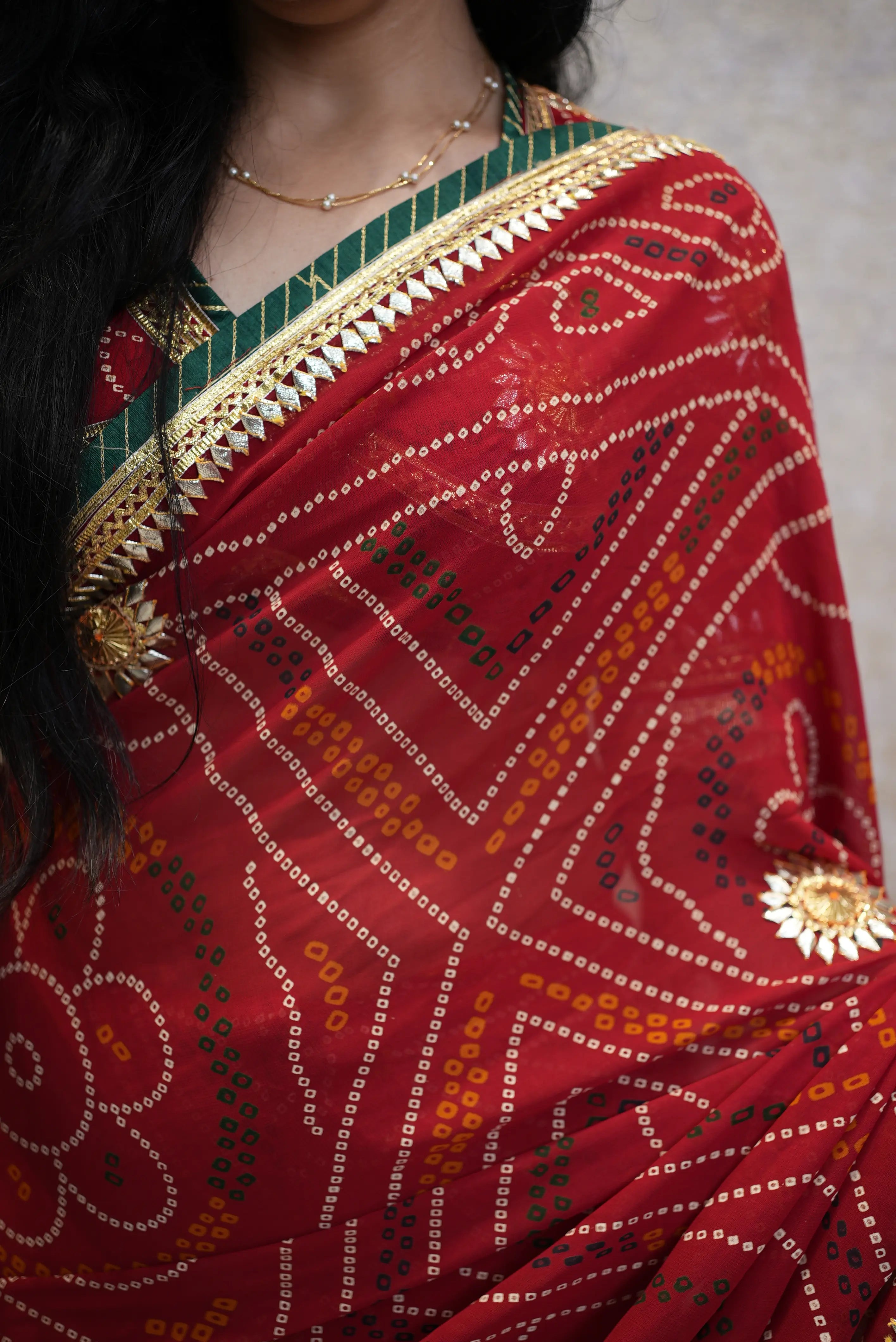 Traditional Chunri Saree With Kacchi Gota Patti Handwork
