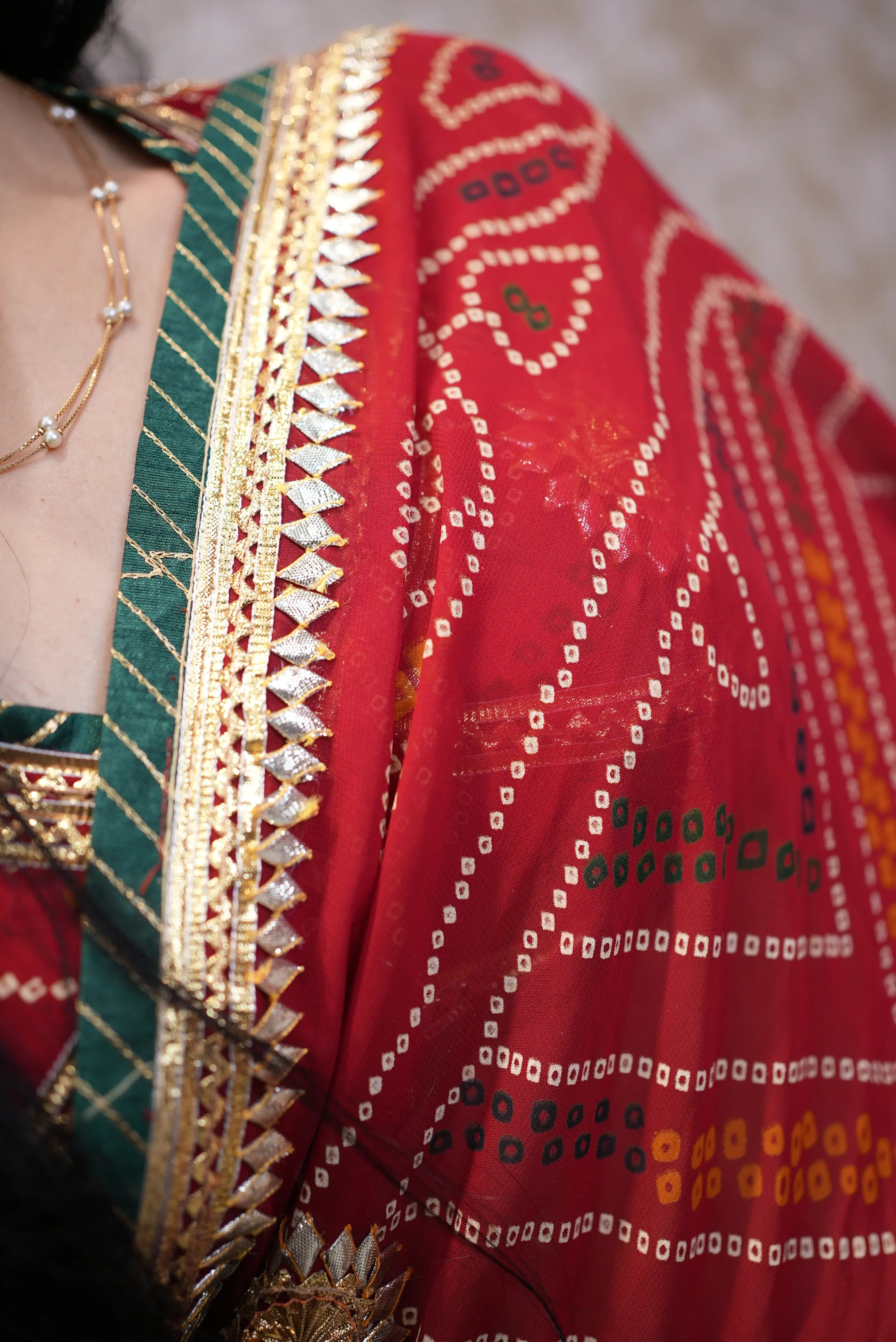 Traditional Chunri Saree With Kacchi Gota Patti Handwork