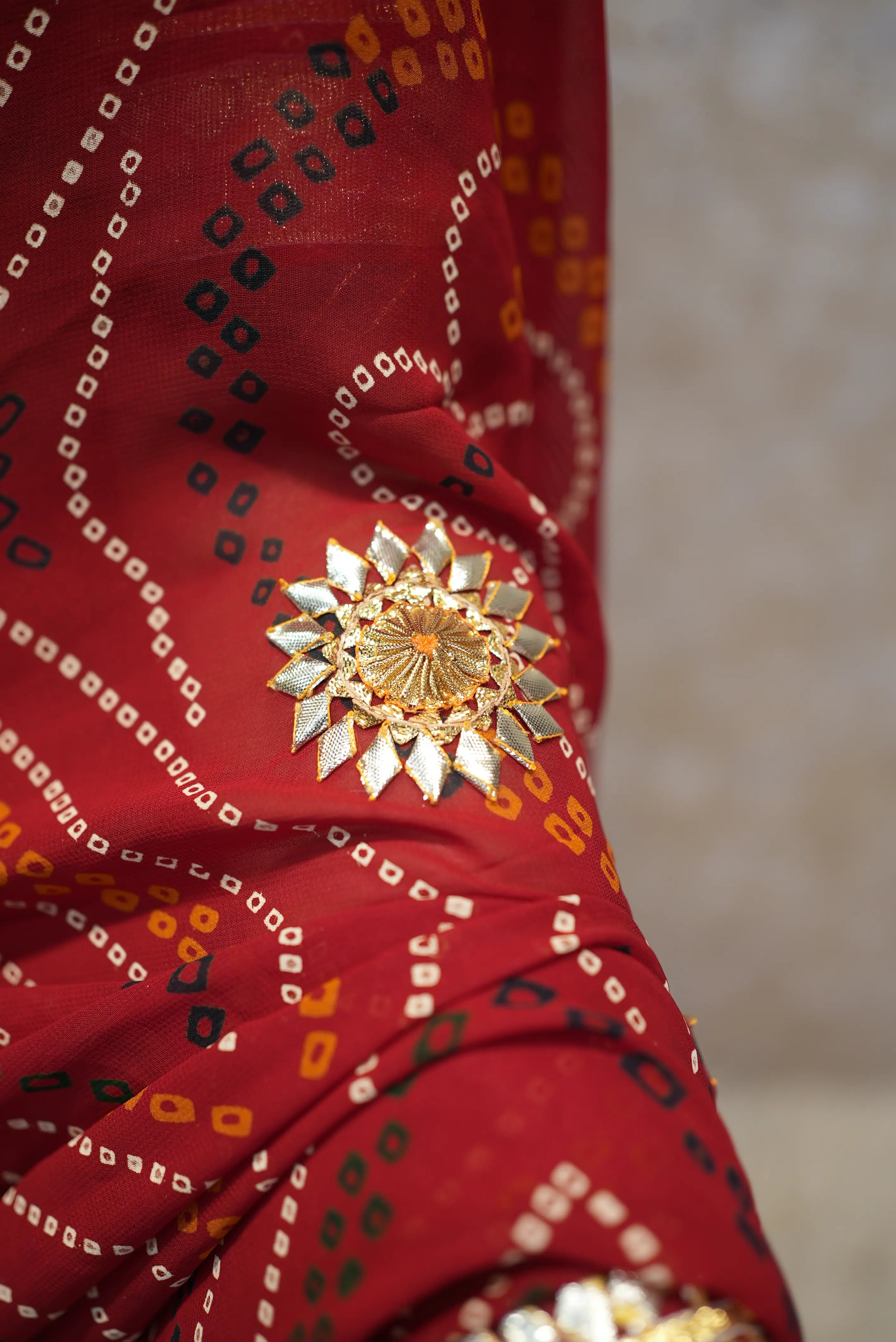 Traditional Chunri Saree With Kacchi Gota Patti Handwork