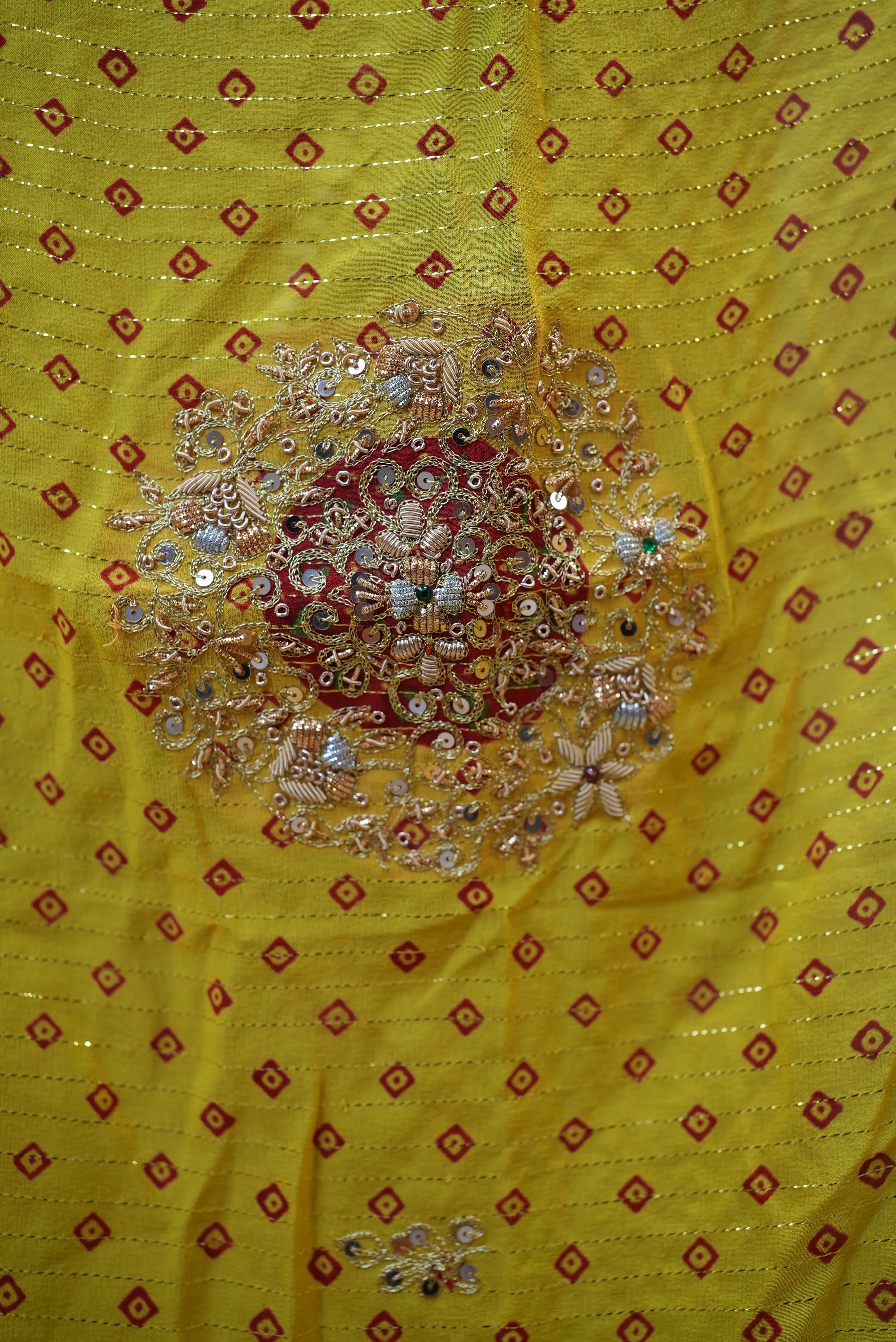 Zardosi Handwork Bandhani Design Traditional Pila