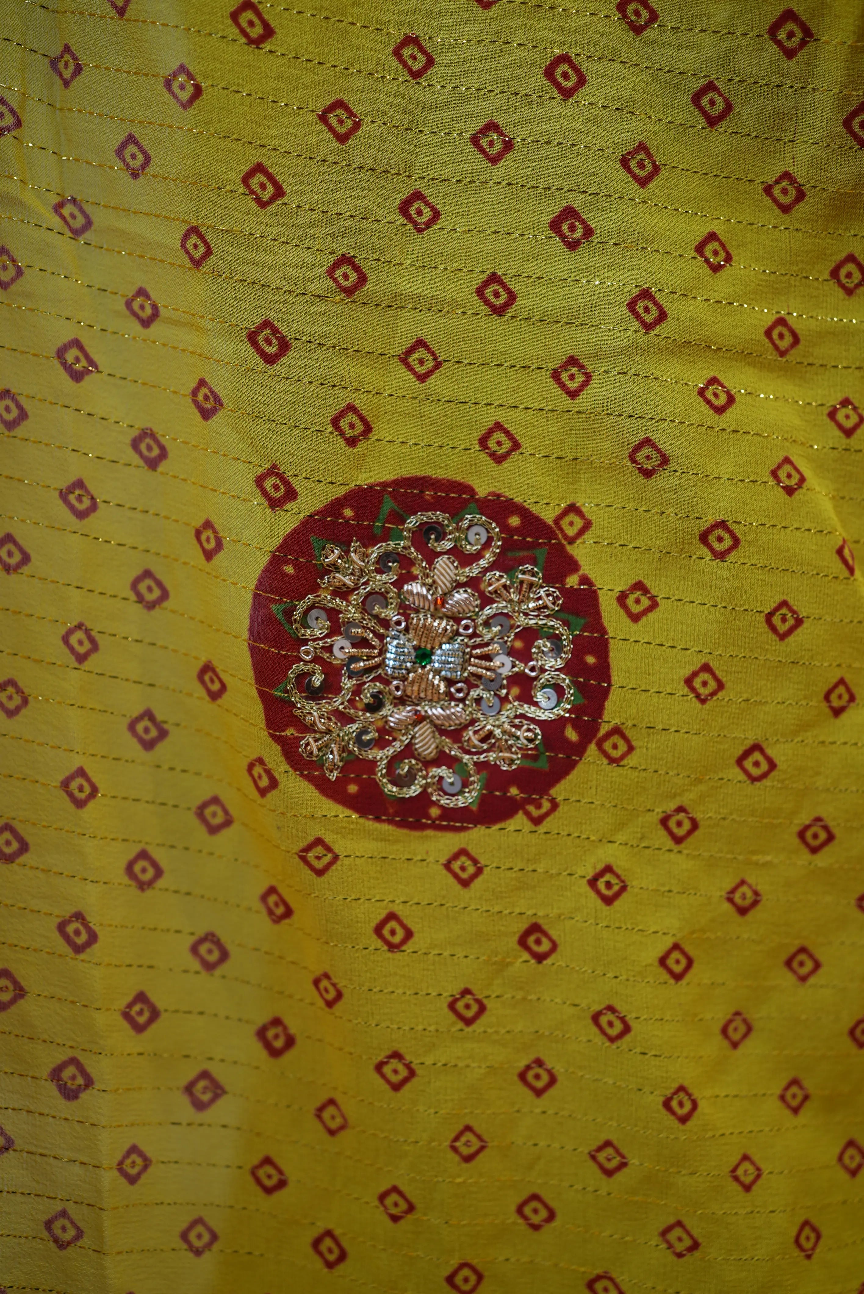 Zardosi Handwork Bandhani Design Traditional Pila