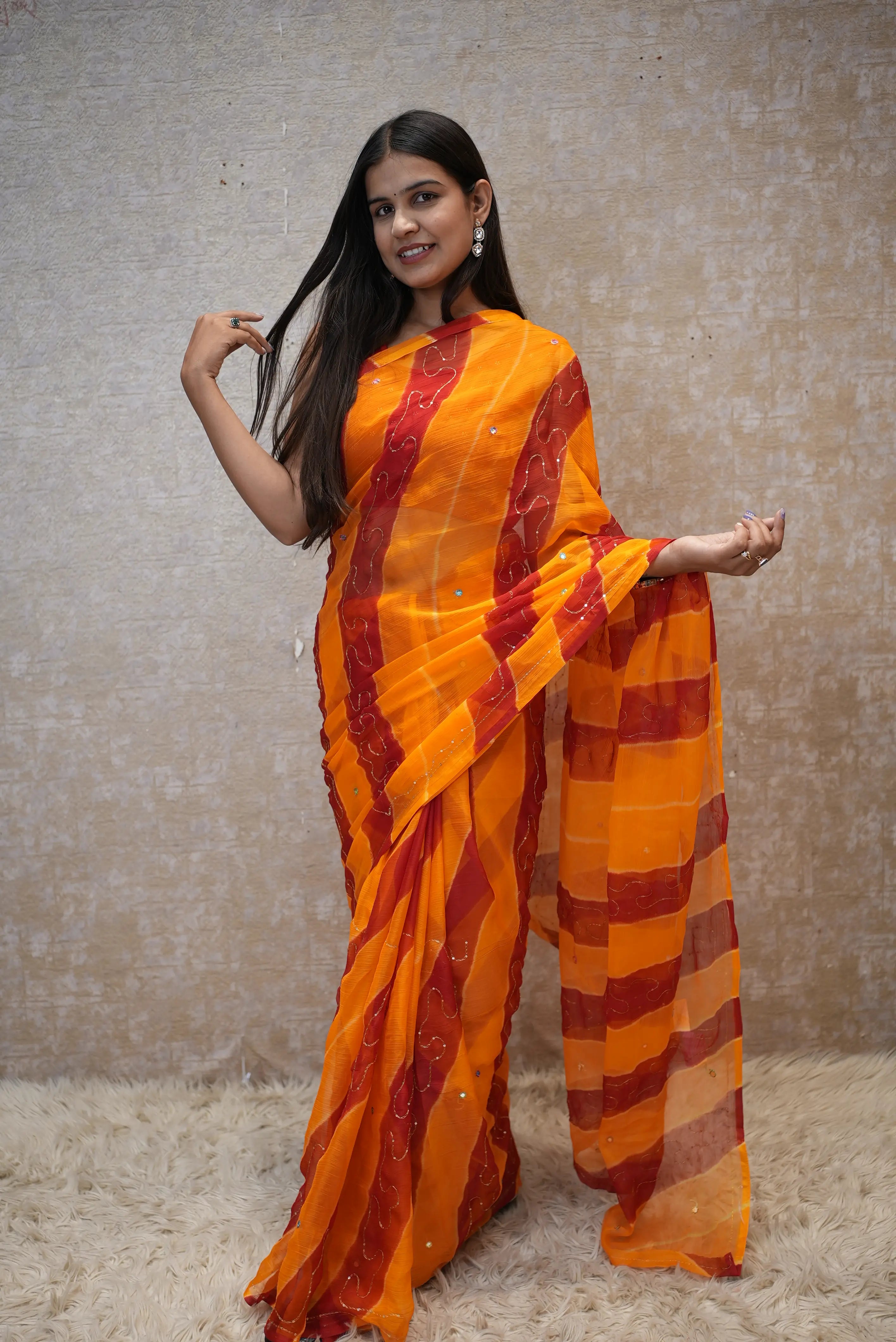 Royal Ciffon Lehariya Pattern Darbari Saree