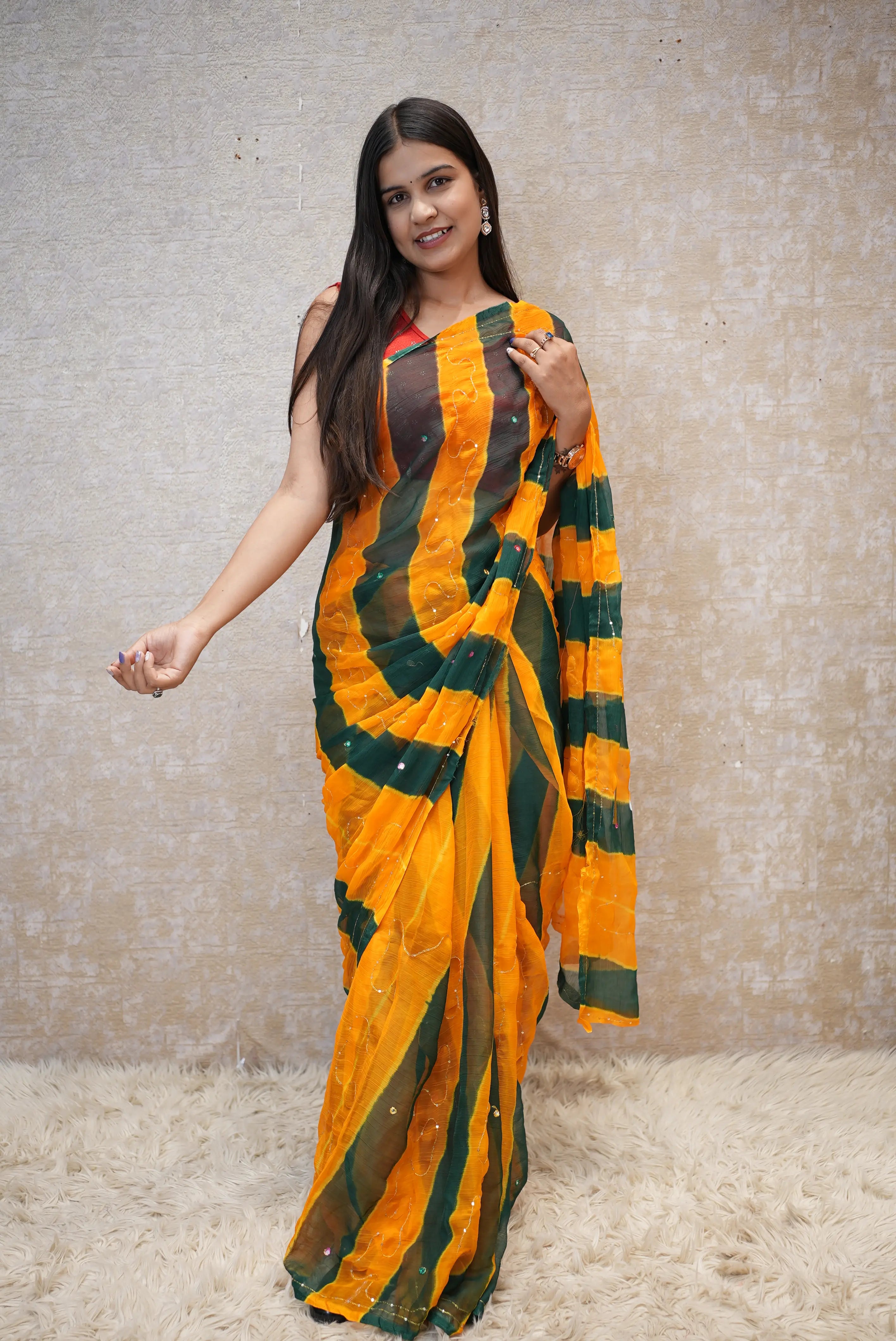 Royal Ciffon Lehariya Pattern Darbari Saree