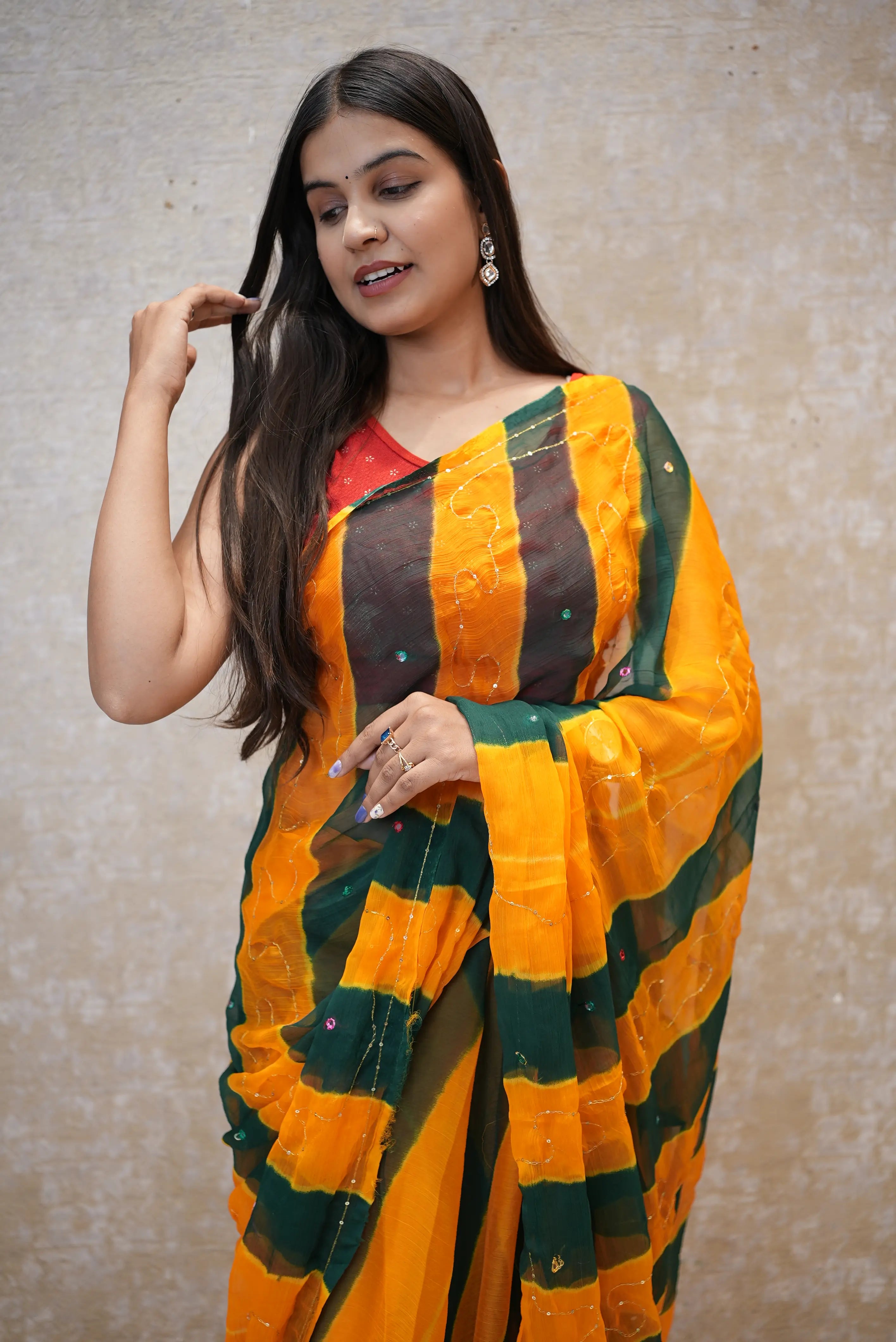 Royal Ciffon Lehariya Pattern Darbari Saree