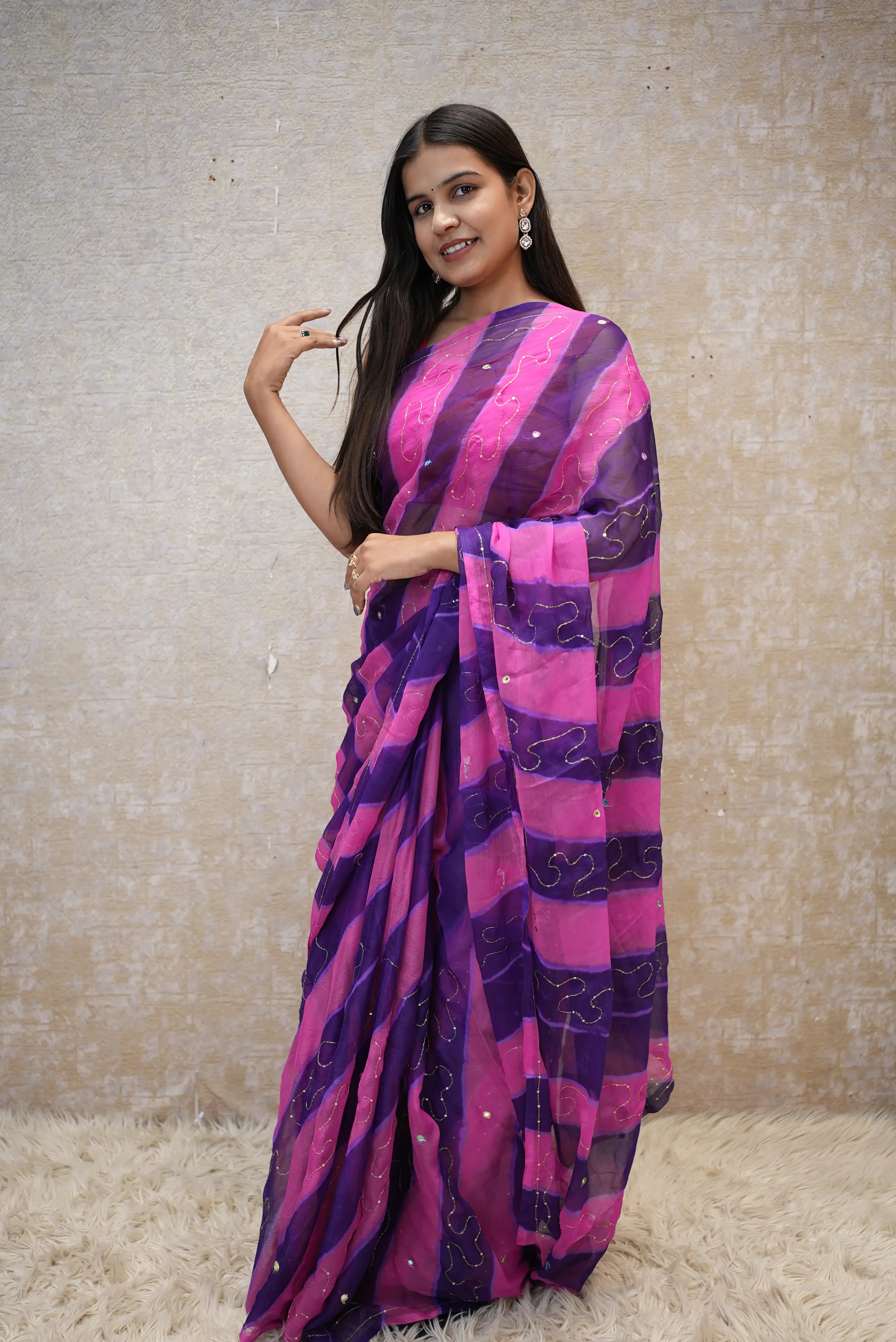 Royal Ciffon Lehariya Pattern Darbari Saree