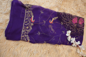 ROYAL GEORGETTE FABRIC DARBARI SAREE WITH PEACOCK DESIGN & HEAVY AARI TARI WORK BORDER AND LADU BHANDEJ & JAAL PATTERN