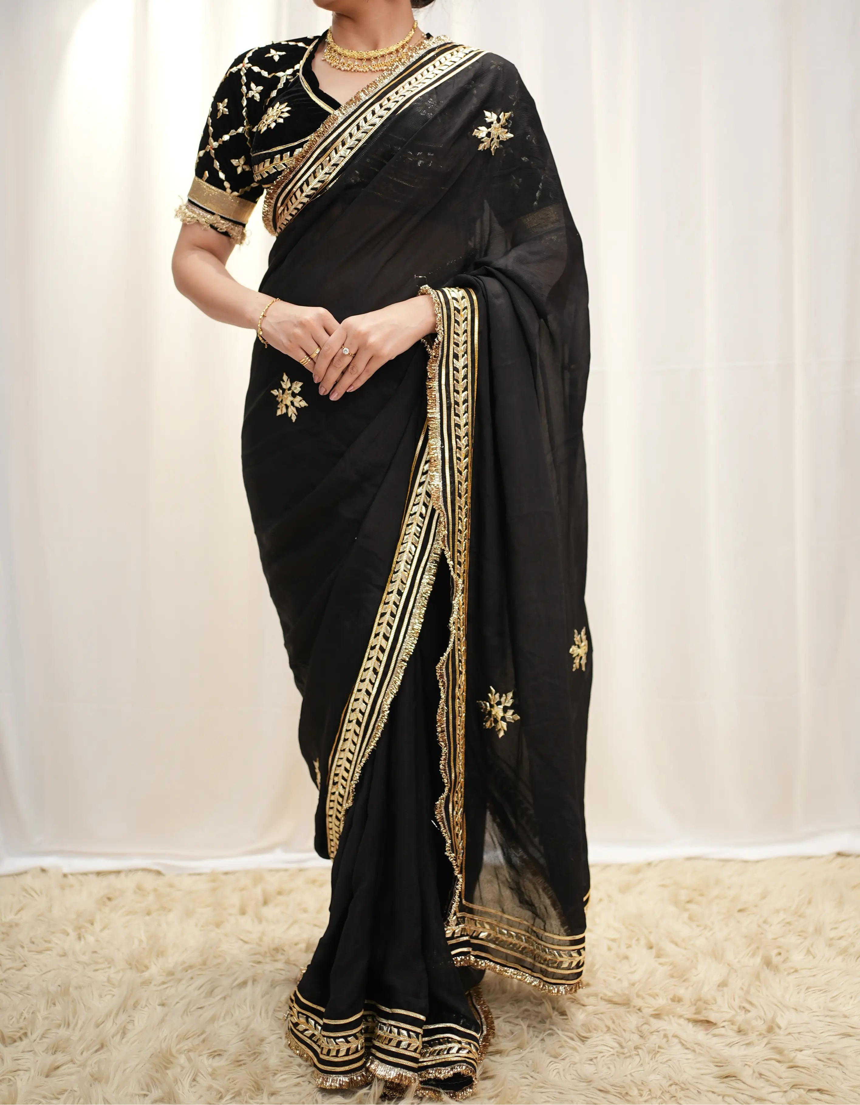 Pure Chiffon Handwork Gotta Patti Work Saree