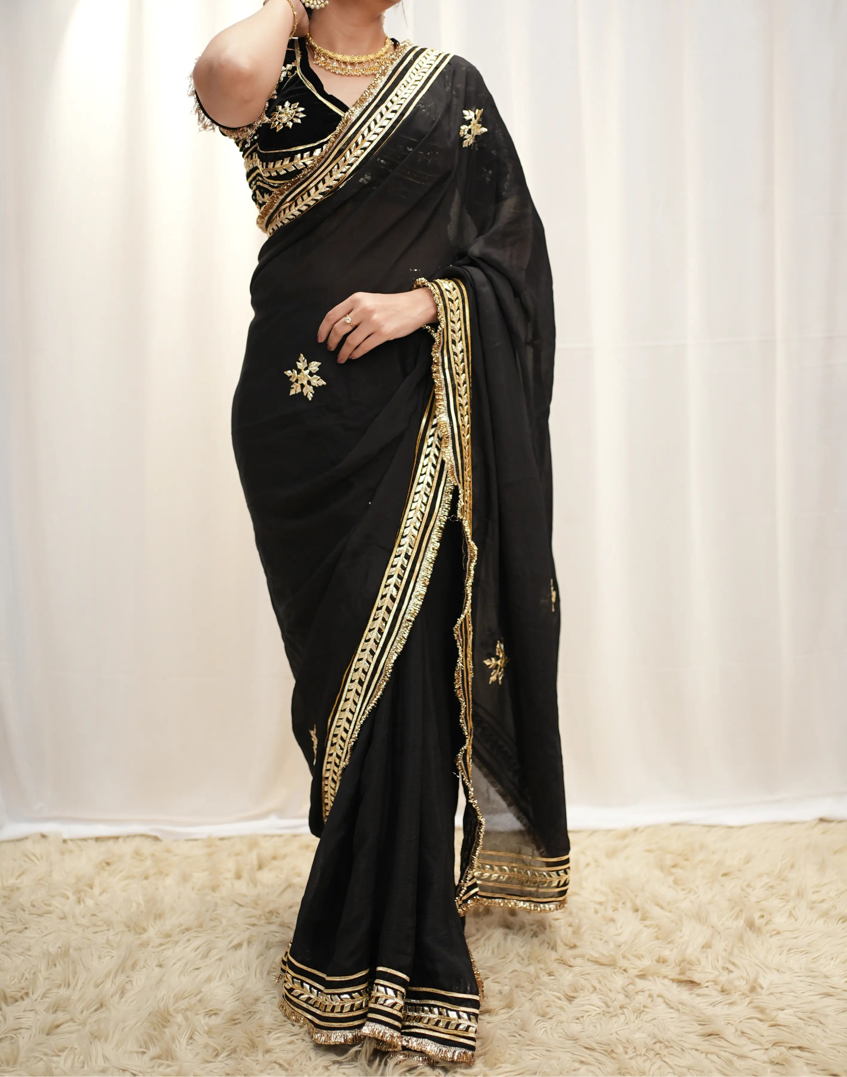 Pure Chiffon Handwork Gotta Patti Work Saree