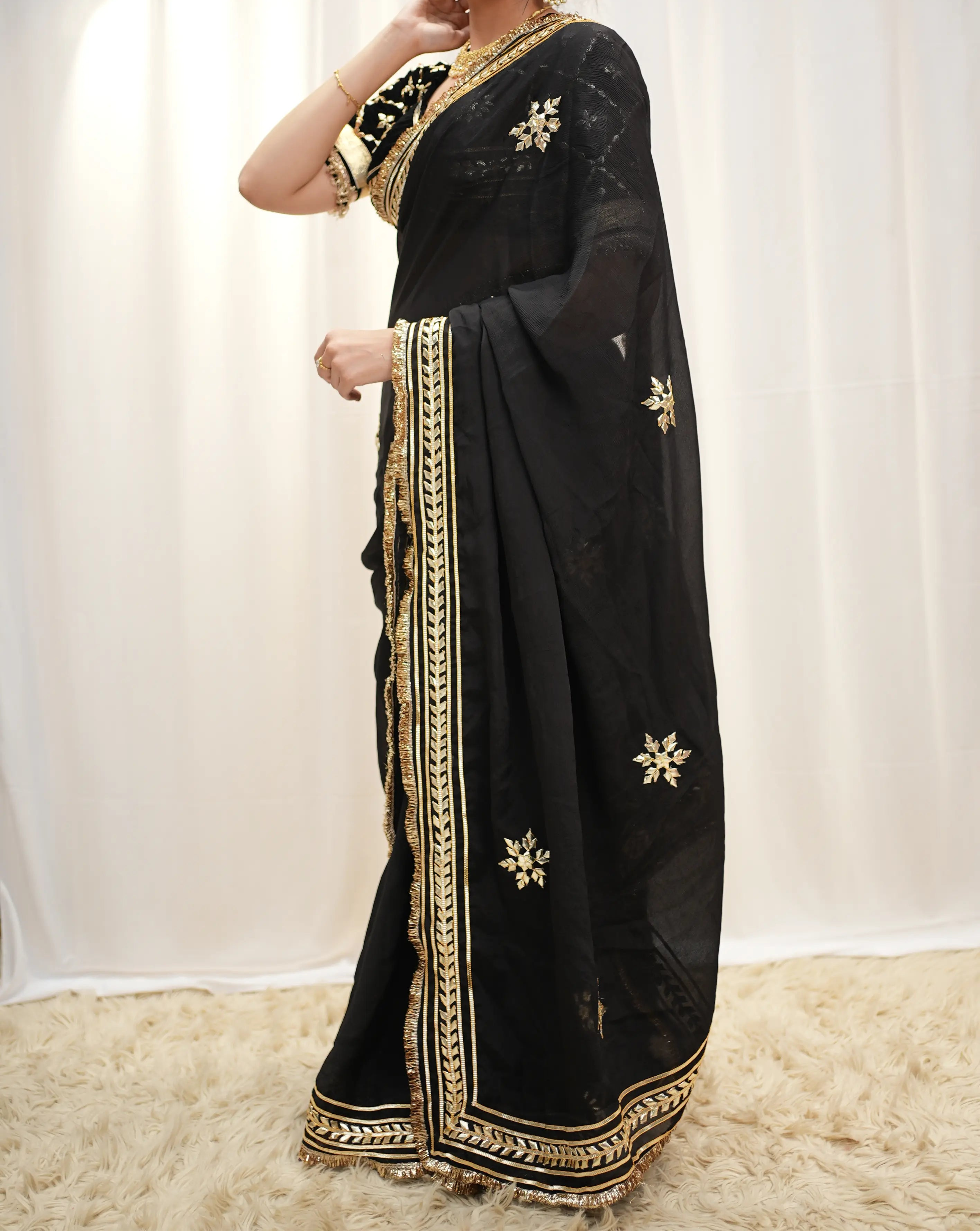 Pure Chiffon Handwork Gotta Patti Work Saree