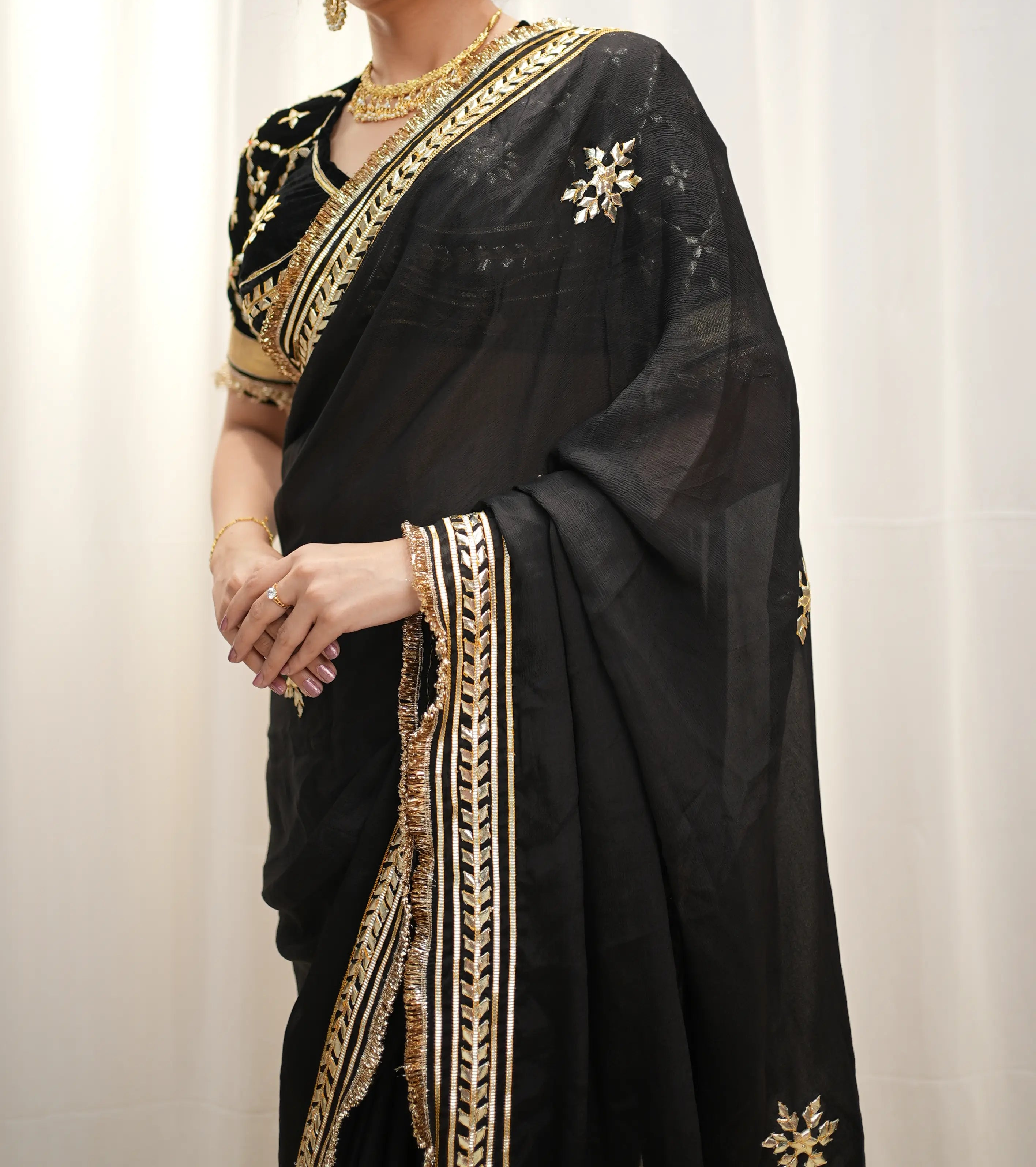 Pure Chiffon Handwork Gotta Patti Work Saree