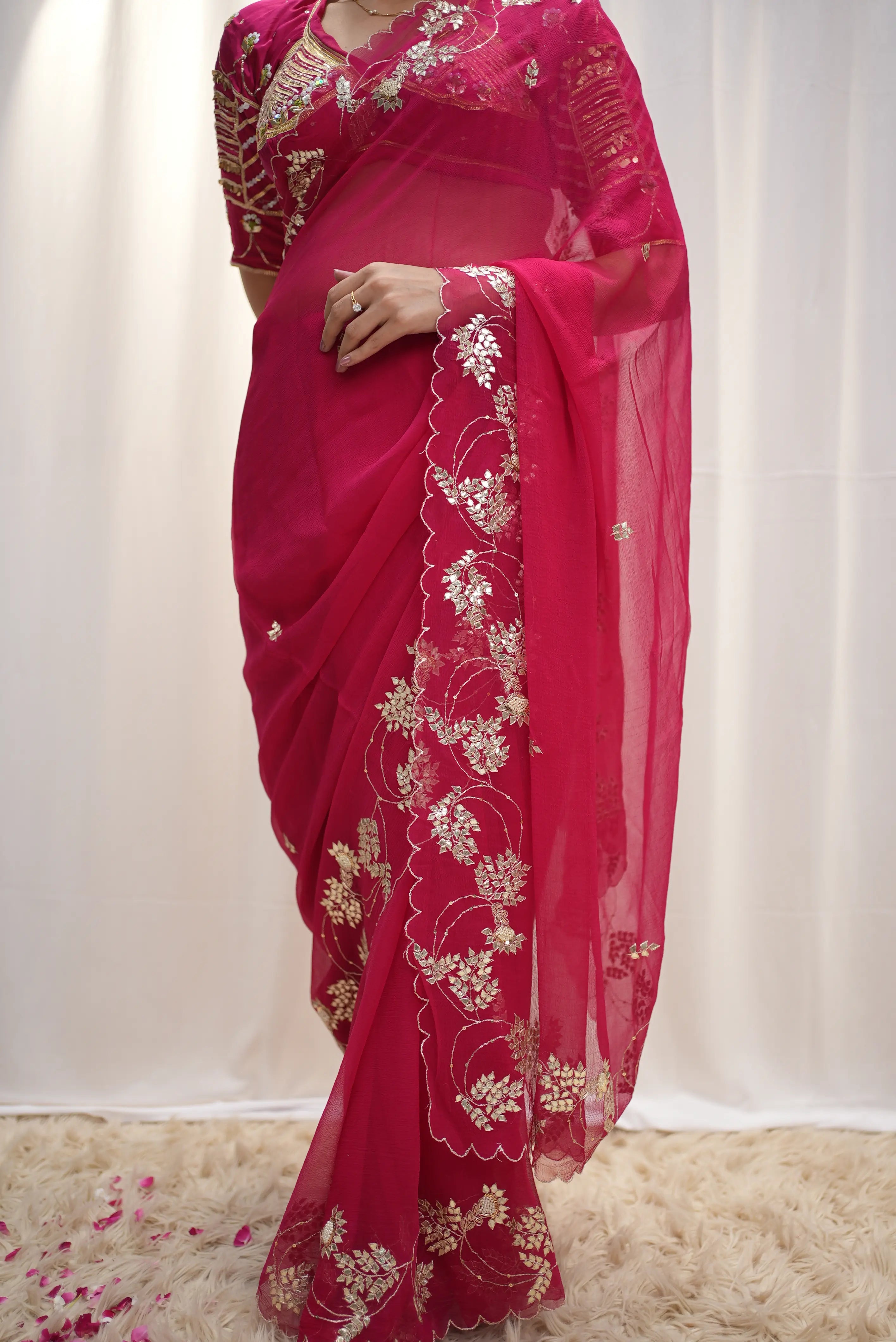 Pure Chiffon Gota Patti Handwork Saree