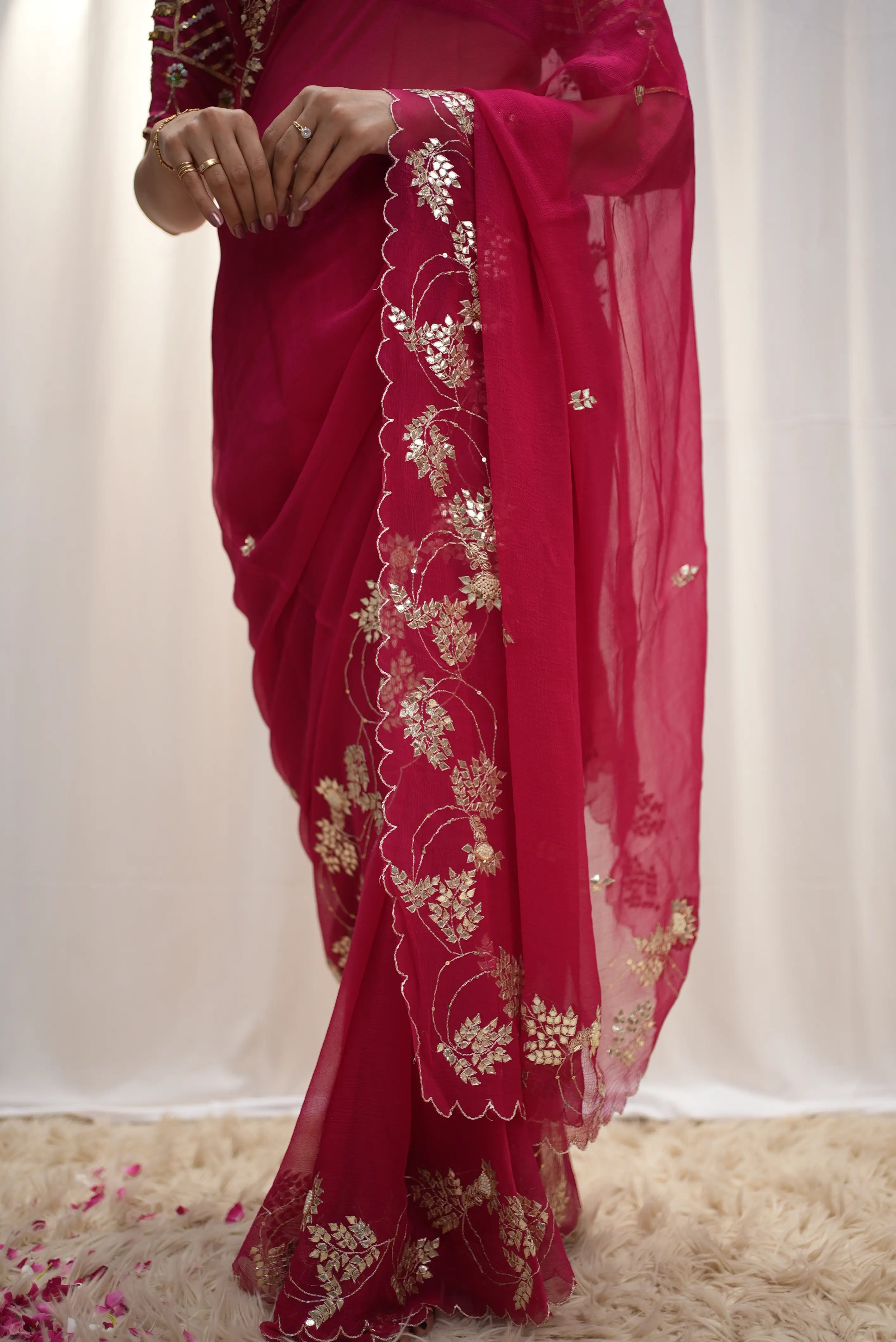 Pure Chiffon Gota Patti Handwork Saree