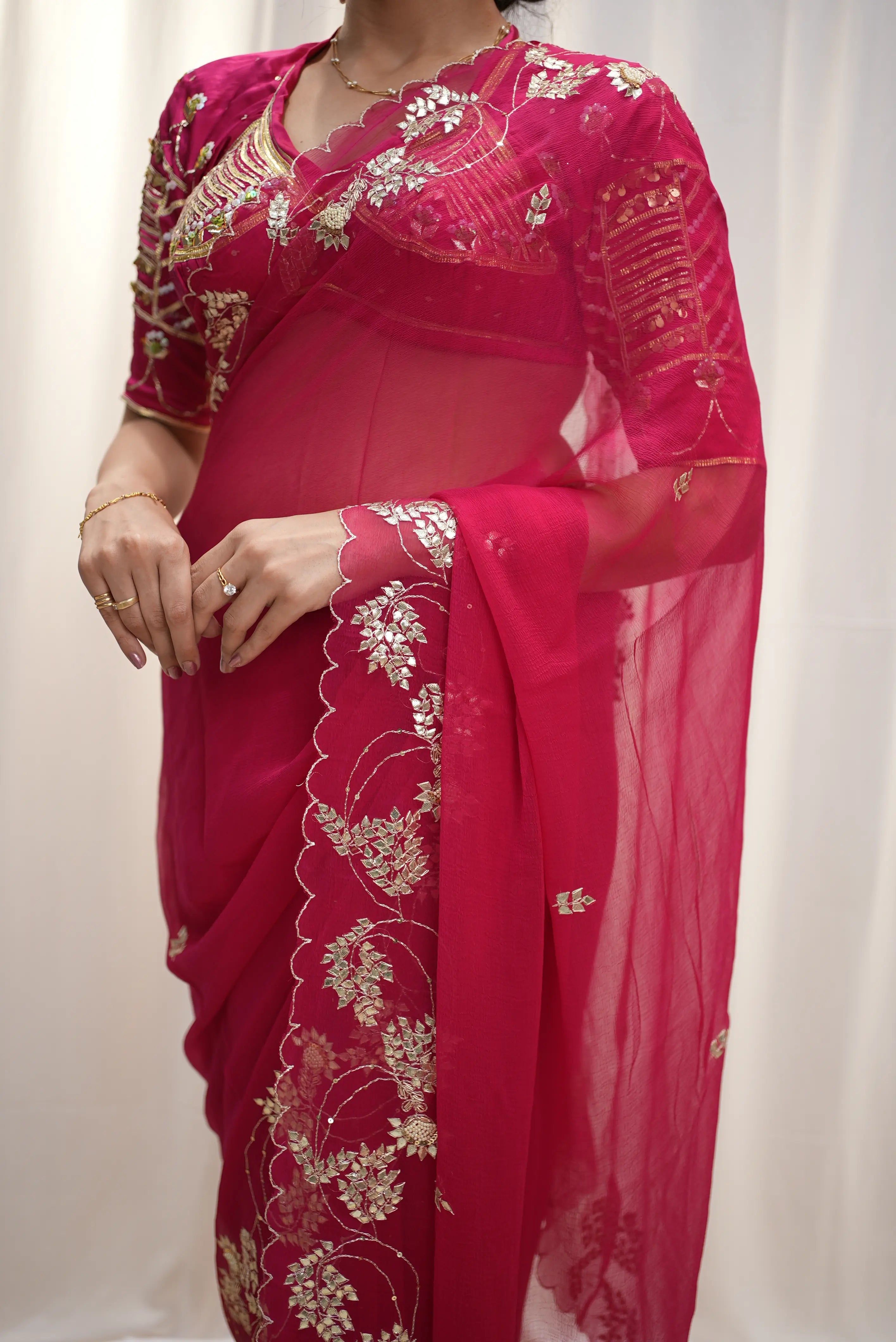 Pure Chiffon Gota Patti Handwork Saree