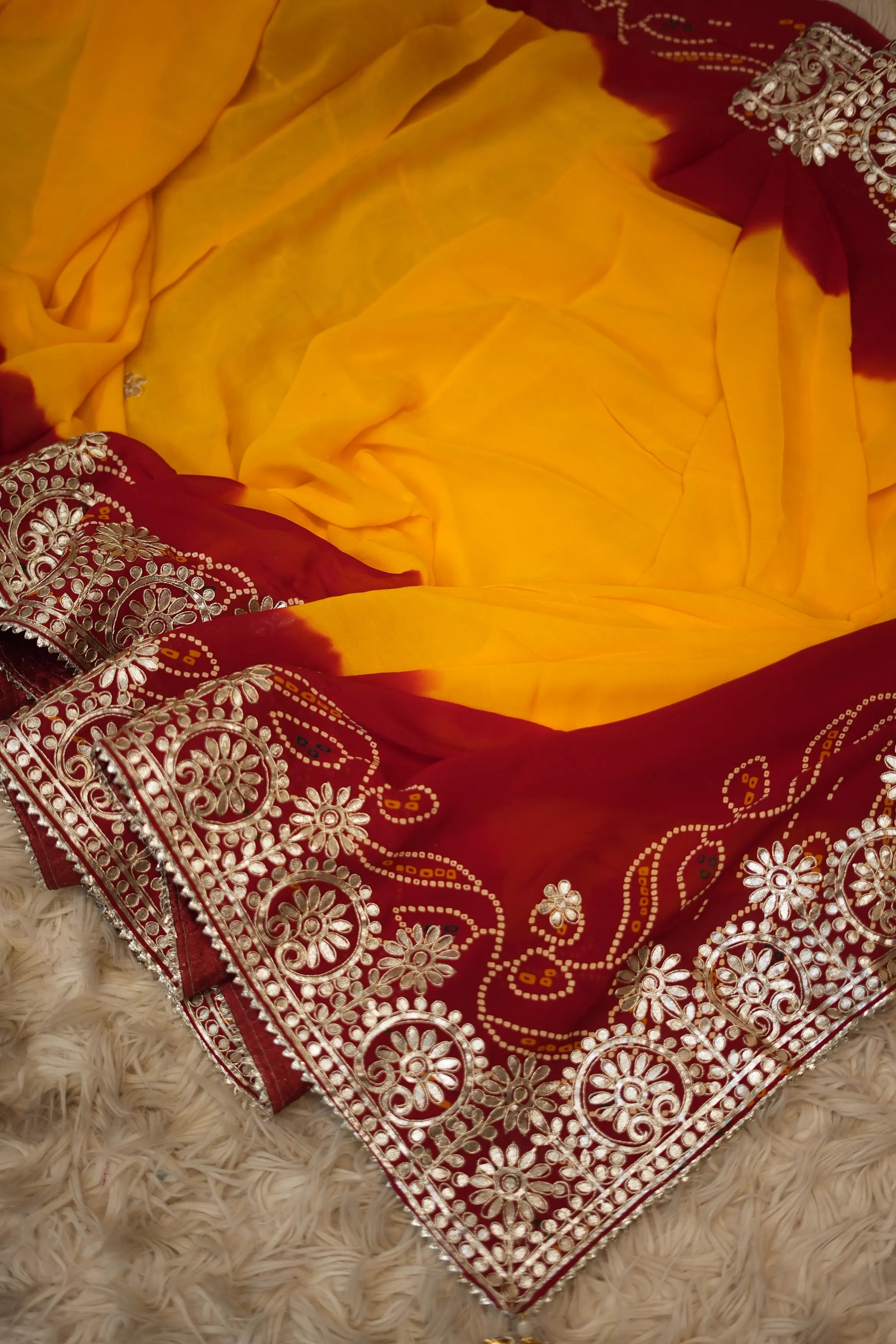 Shekhawati Pomcha Saree With Gotta Patti Work (With Blouse)
