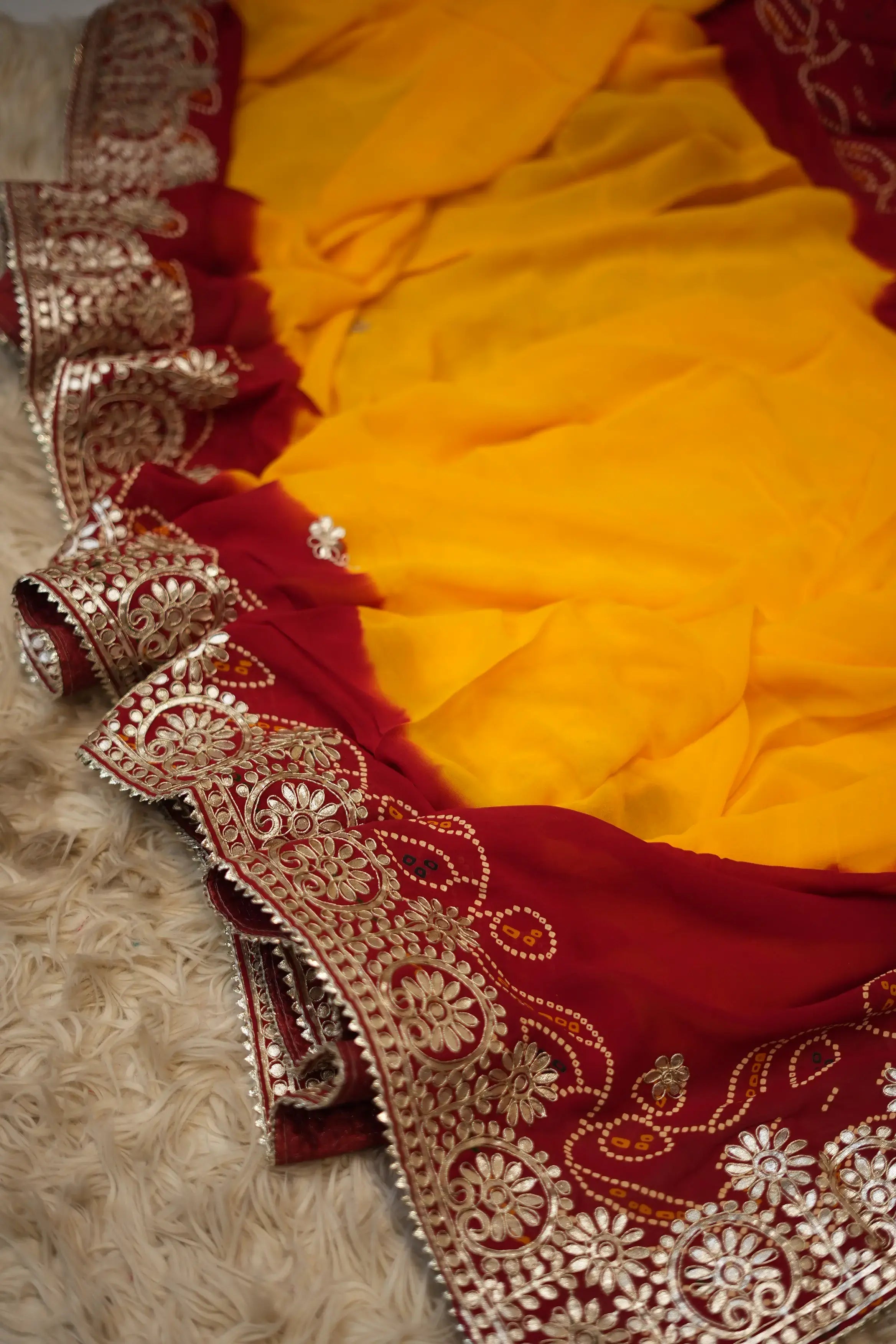 Shekhawati Pomcha Saree With Gotta Patti Work (With Blouse)